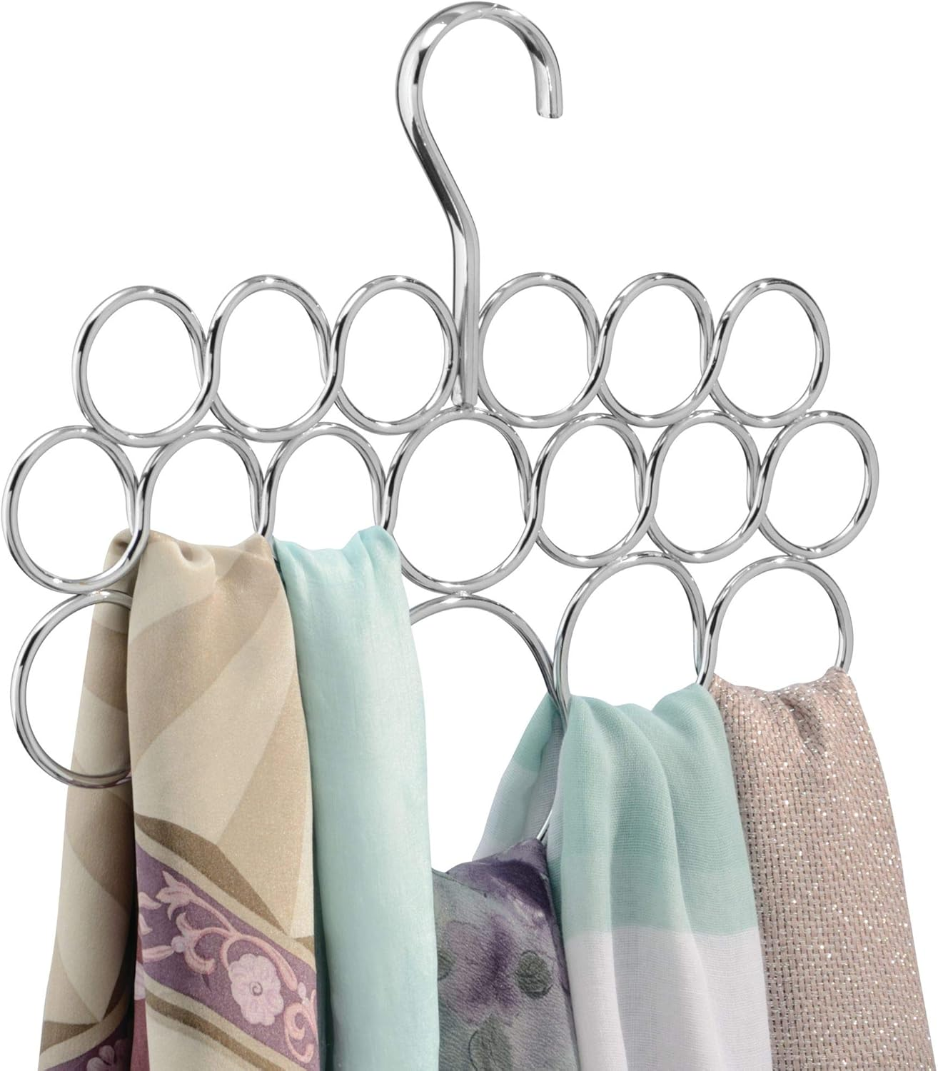 Interdesign Axis Scarf Holder with 18 Rings, Wardrobe Organiser for Scarves, Ties, Belts Etc., Made of Metal, Silver