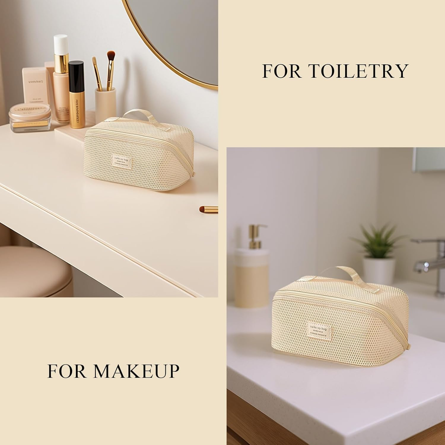 Zaciea Portable Cosmetic Makeup Pouch Bag for Women, Travel Toiletry Bag with Handle and Divider (White) image number 6