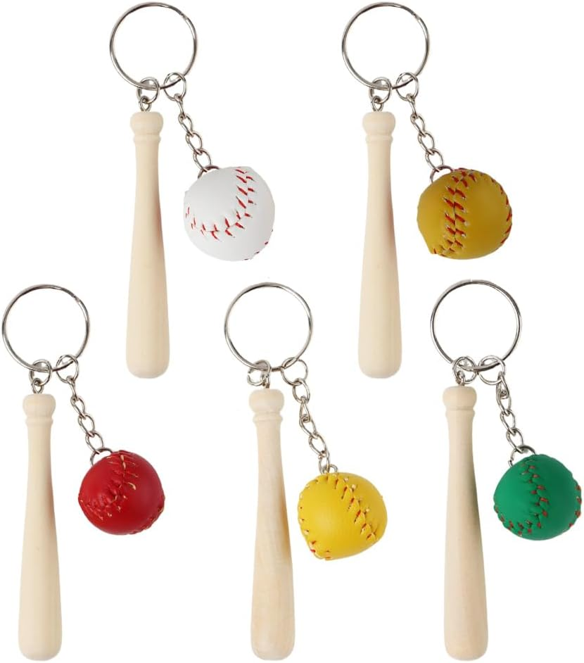 NOIAFZY 5Pcs Baseball Keychains, Acrylic round Pendant with Keyring, Sports Party Favors, DIY Jewelry Making Supplies, Craft Beads Accessories image number 5
