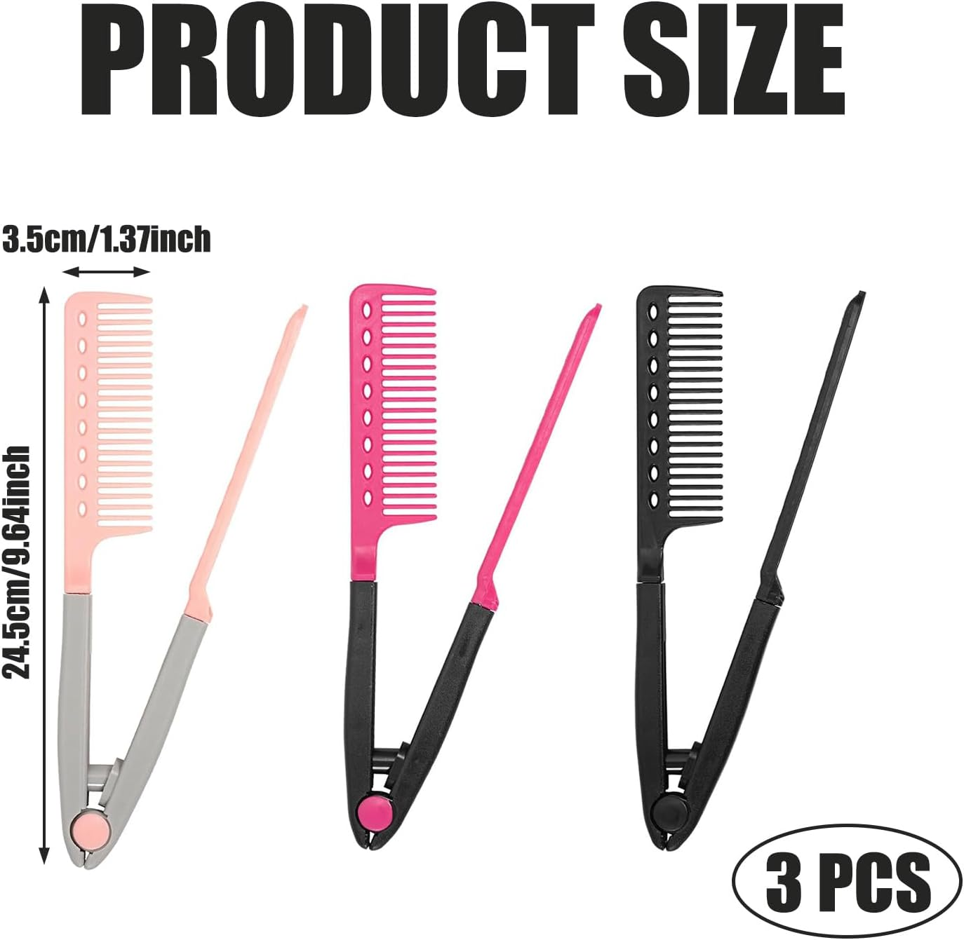 SYEYCW 3 Pcs V Hair Straightening Styling Comb, Ergonomic Handle with Sectioning Holes, Lightweight and Convenient, Wet Dry, Suitable for Knotty Hair, Home, Salon Use or Daily Travel image number 4