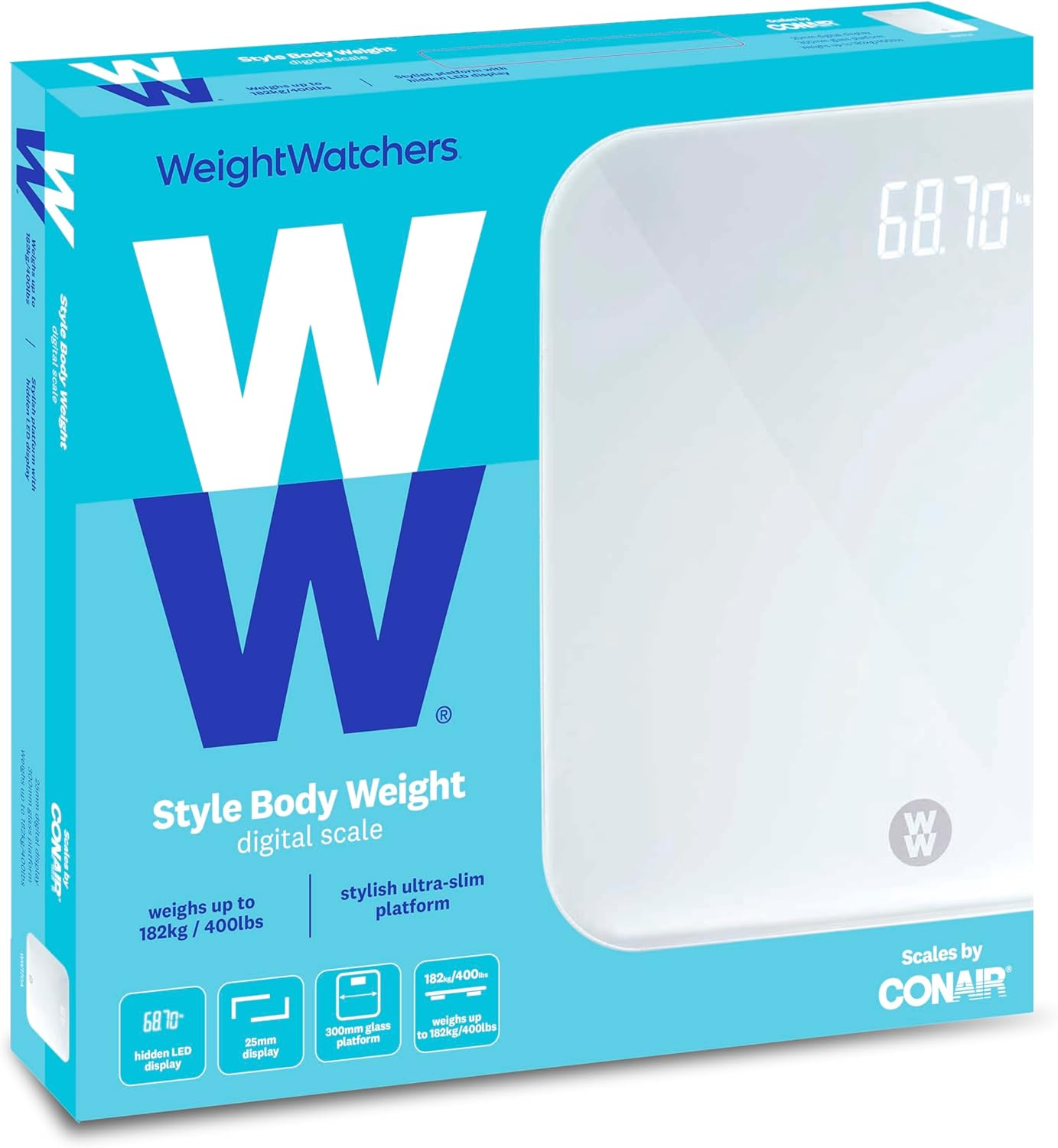 WW Style Body Weight Scale &ndash; Digital Bathroom Scale with Hidden LED Display, 30X30Cm Tempered Glass Platform, Sheer White Finish image number 3