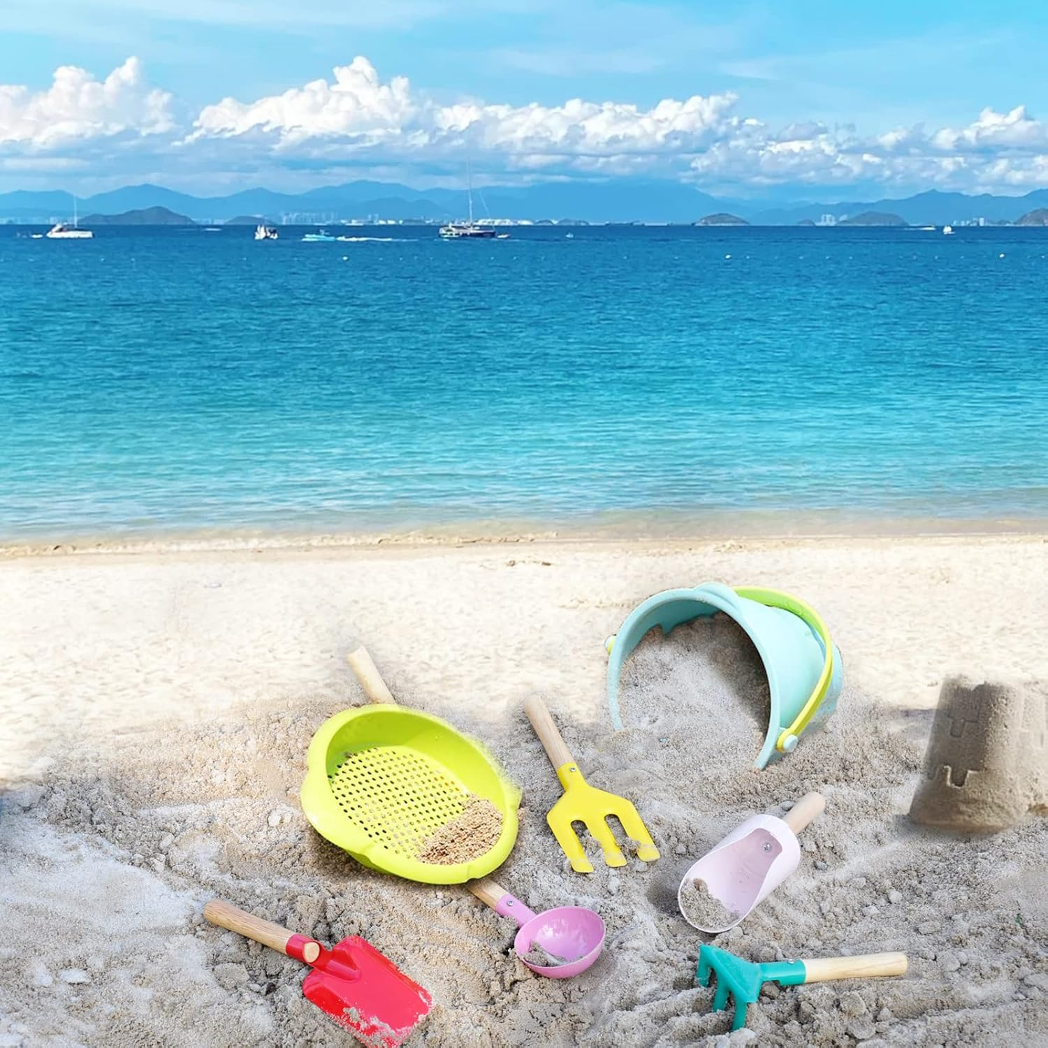 6-Piece Garden Tools Set for Kids,Children Beach Sandbox Toy,Including Cylinder Scoop, Trowel, Spoon, Fork, Rake & Shovel for Kids image number 2