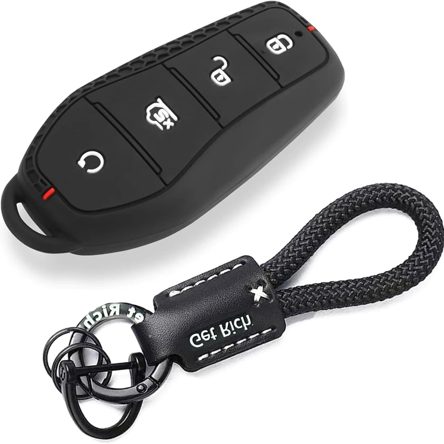 BYD Key Case, Honeycomb Texture Silicone Remote Control Key Cover with Metal Leather Lanyard for BYD ATTO 3/Dolphin/Seal/Sealion 6/Shark 6/Sealion 7 (Black) image number 4