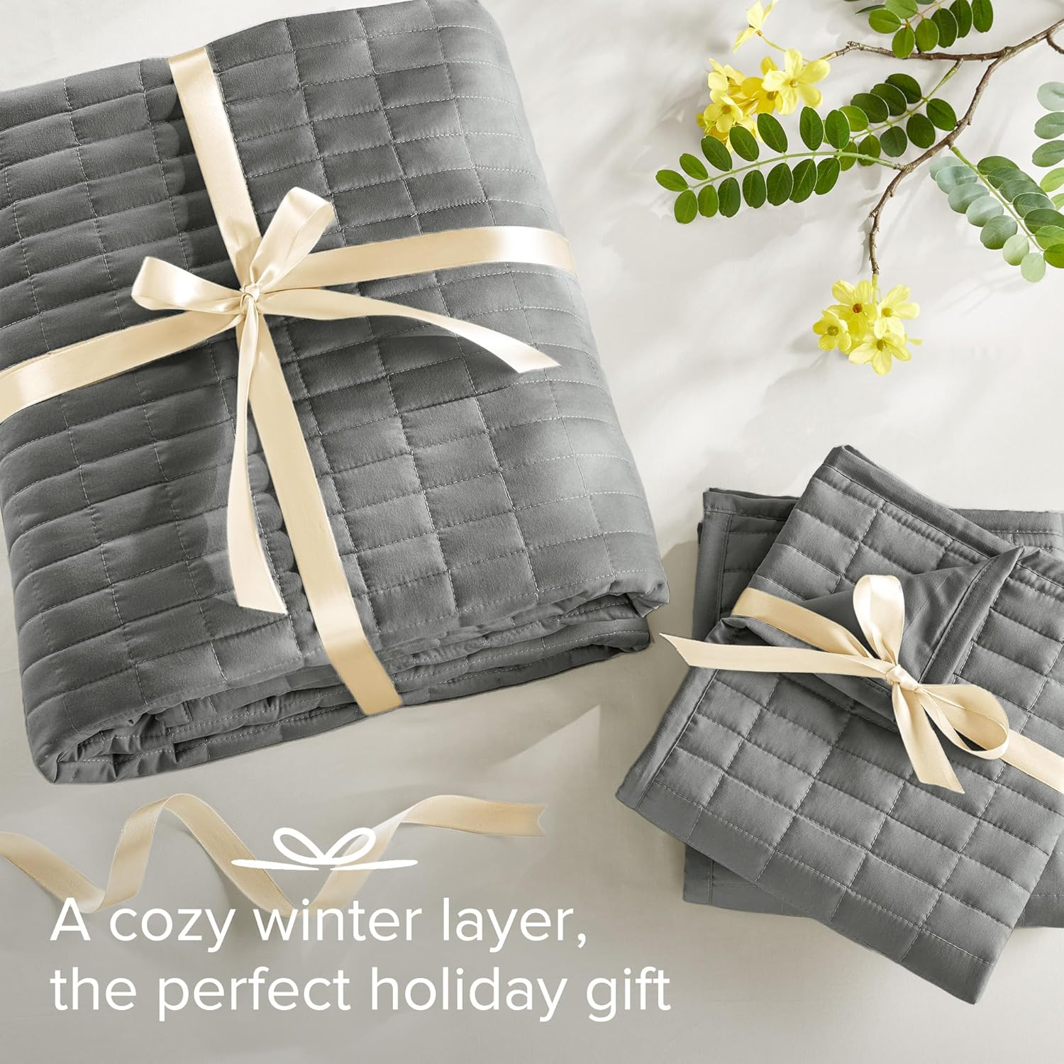 Comfort Spaces Kienna Quilt Set-Luxury Double Sided Stitching Design Summer Blanket, Lightweight, Soft, All Season Bedding Layer, Matching Sham, Charcoal Grey, Coverlet King (104"X90") 3 Piece image number 4