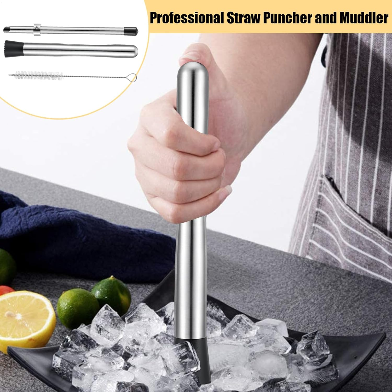Ruhnjyg Lemonade Straw Puncher - Drinks Muddler Hole Puncher,Ergonomic Beverage Mixing Tool Drinks Making Supplies for Kitchen Picnic Home Barbecue Restaurant image number 6