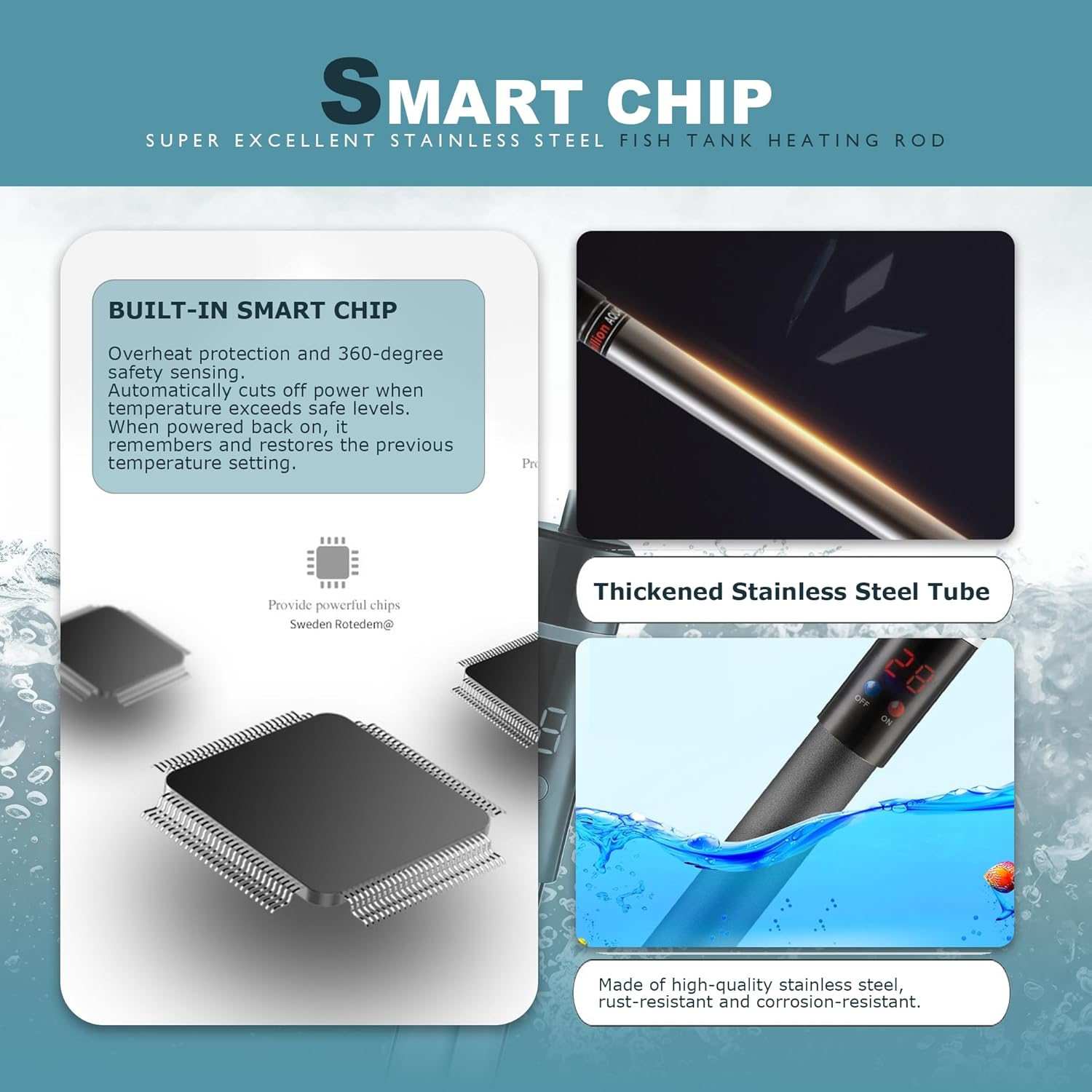 STRONGBERRY Aquarium Heater, 300W Fish Tank Heater with LED Digital Display & Multiple Protections, Submersible Aquarium Heater for 120-150L Fish Aquarium Tank image number 4