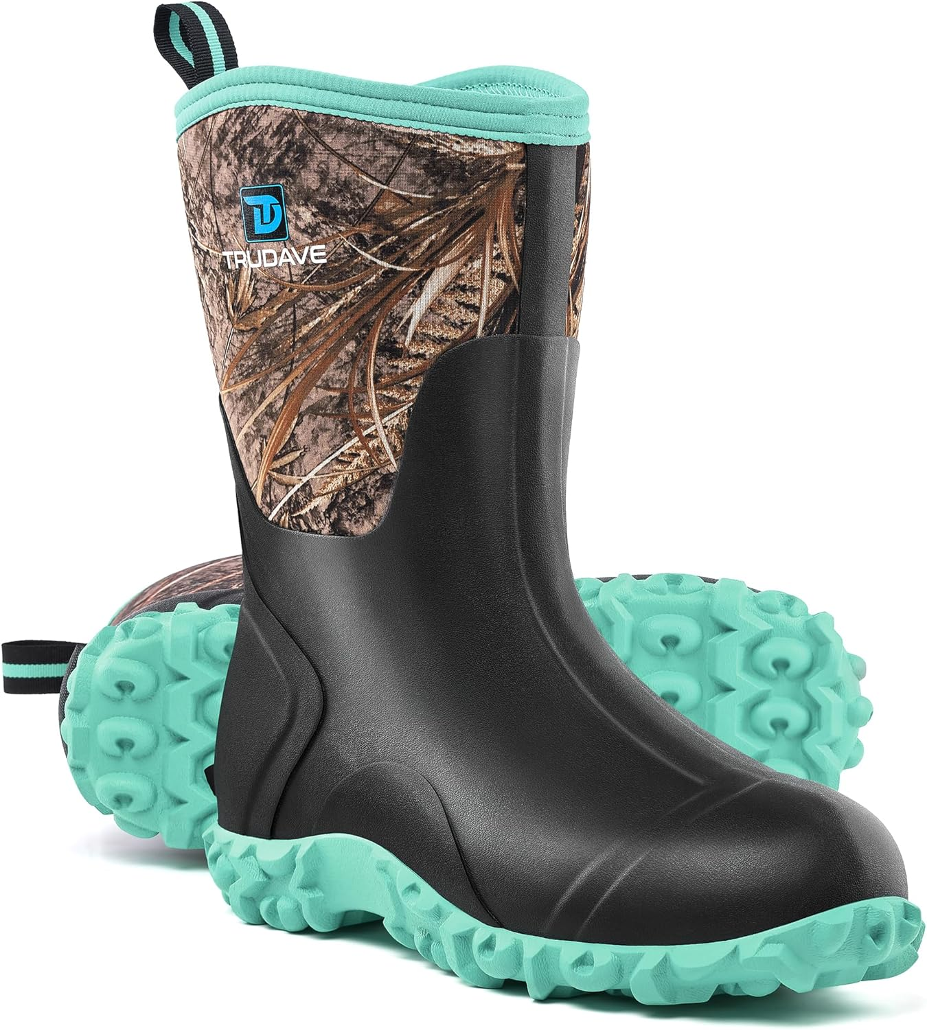 Trudave Rubber Boots for Women with Steel Shank, 6Mm Neoprene Mid Calf Rain Boots, Waterproof Insulated Mud Work Boots All Season, Size 5-11