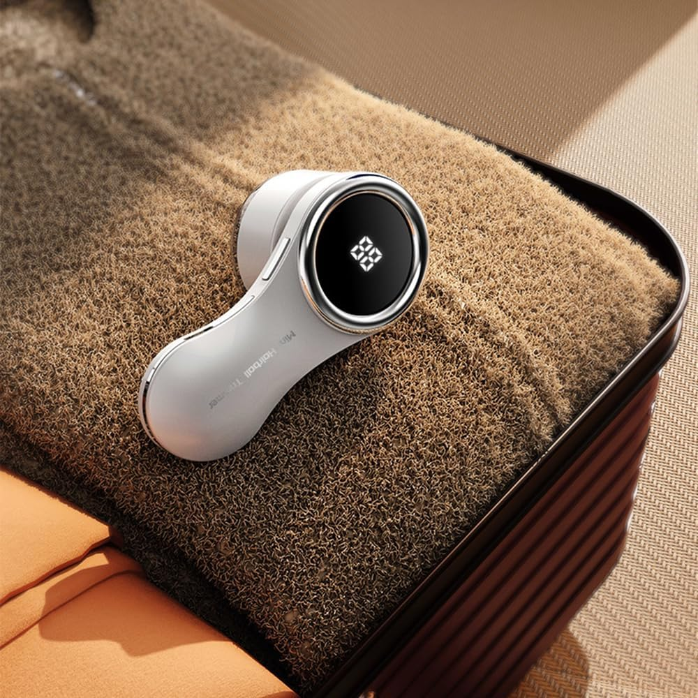 Frafuo Fabric Shaver-Electric Lint Remover with 6 Leaf Blades and Digital LED Display-Portable Sweater Defuzzer Remove Clothes Fuzz, Lint Balls, Sweater, Couch, Blanket, Curtain (White, 3 Cutters) image number 2