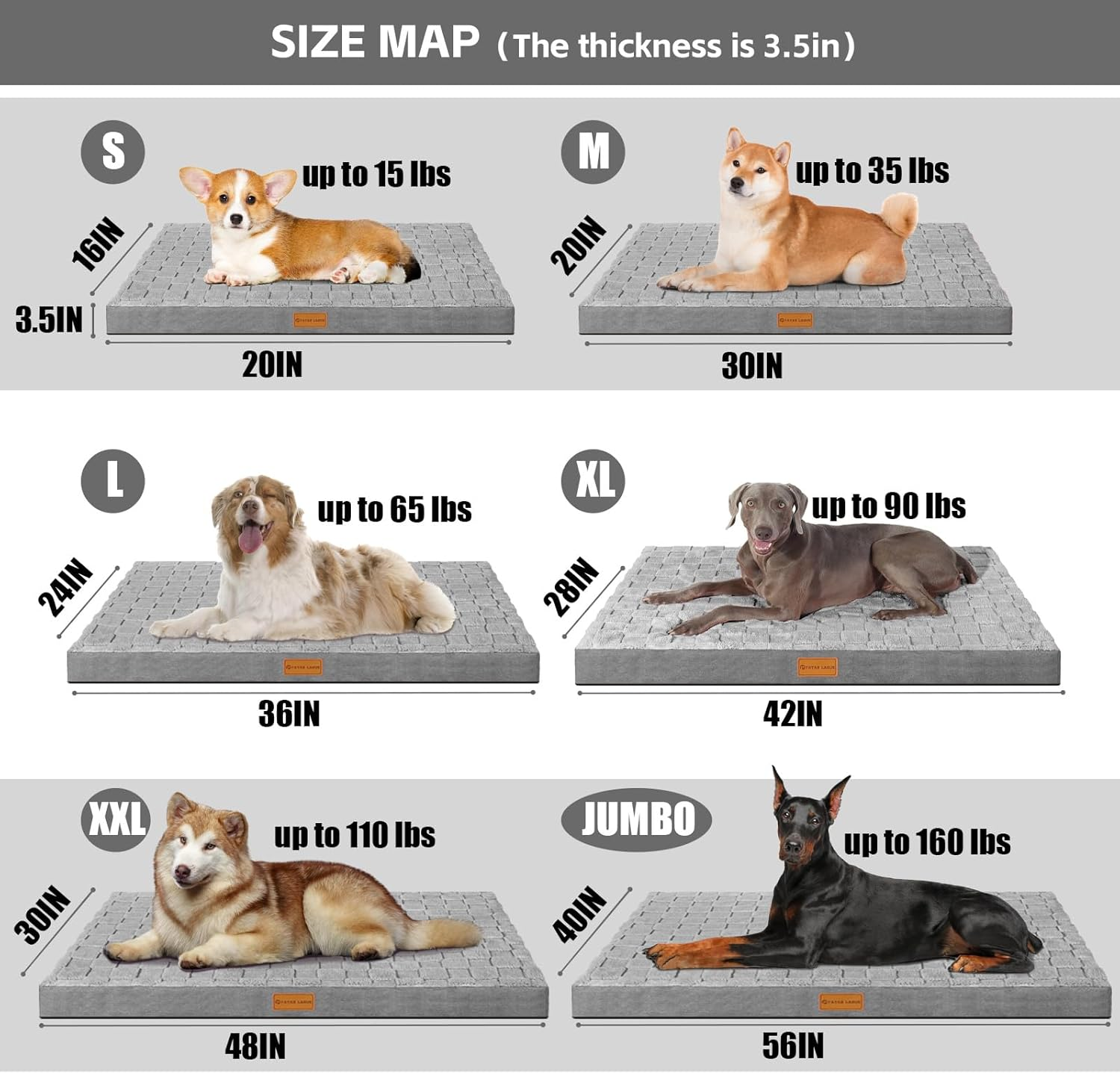 Patas Lague Orthopedic XL Dog Bed Large Sized Dog 107 X 71Cm, Waterproof Soft Comfortable Egg Crate Foam Large Pet Beds Crate Mat with Removable Washable Cover and Nonskid Bottom, Grey image number 3