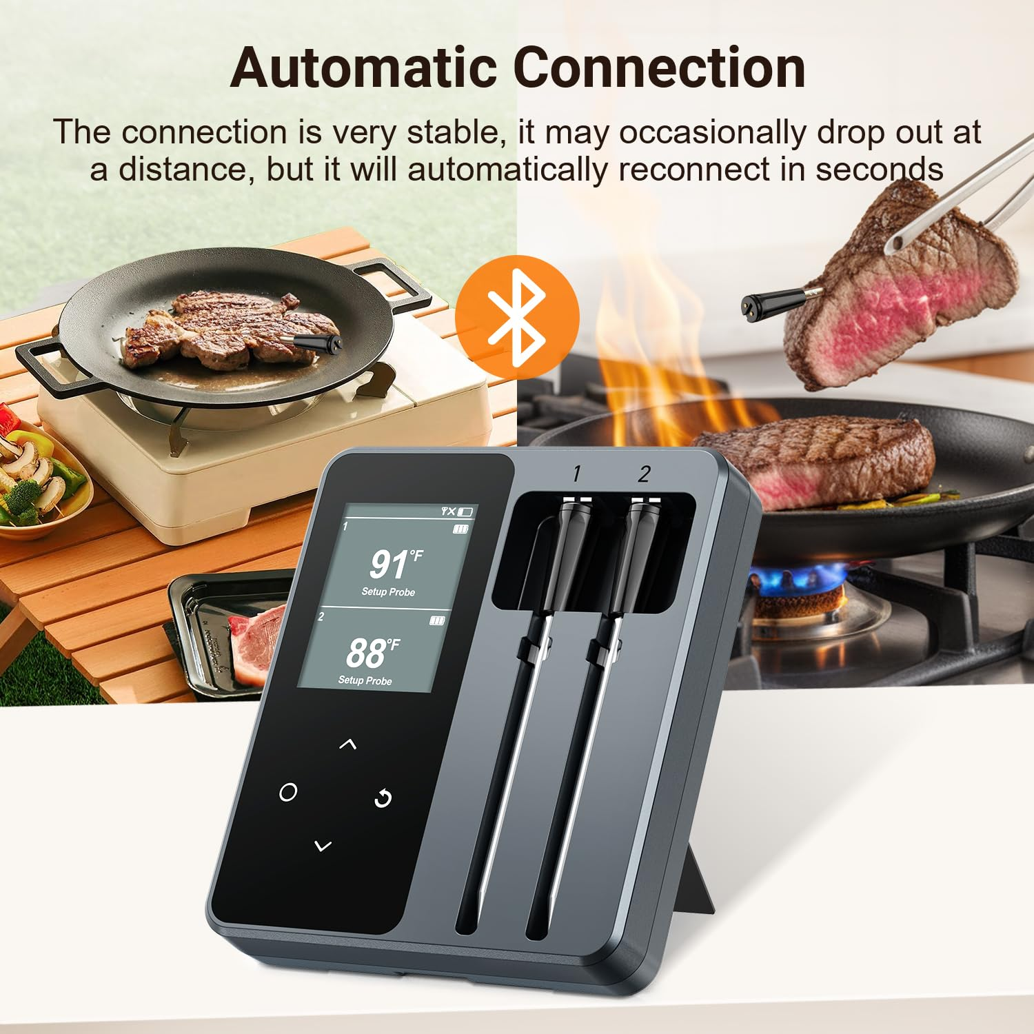 Dual Probes Bluetooth Meat Thermometer, INSMART 330FT Range Wireless Meat Thermometer with LCD Screen, Smart APP Cooking Probes for BBQ Oven Grill Smoker Kitchen Air image number 2