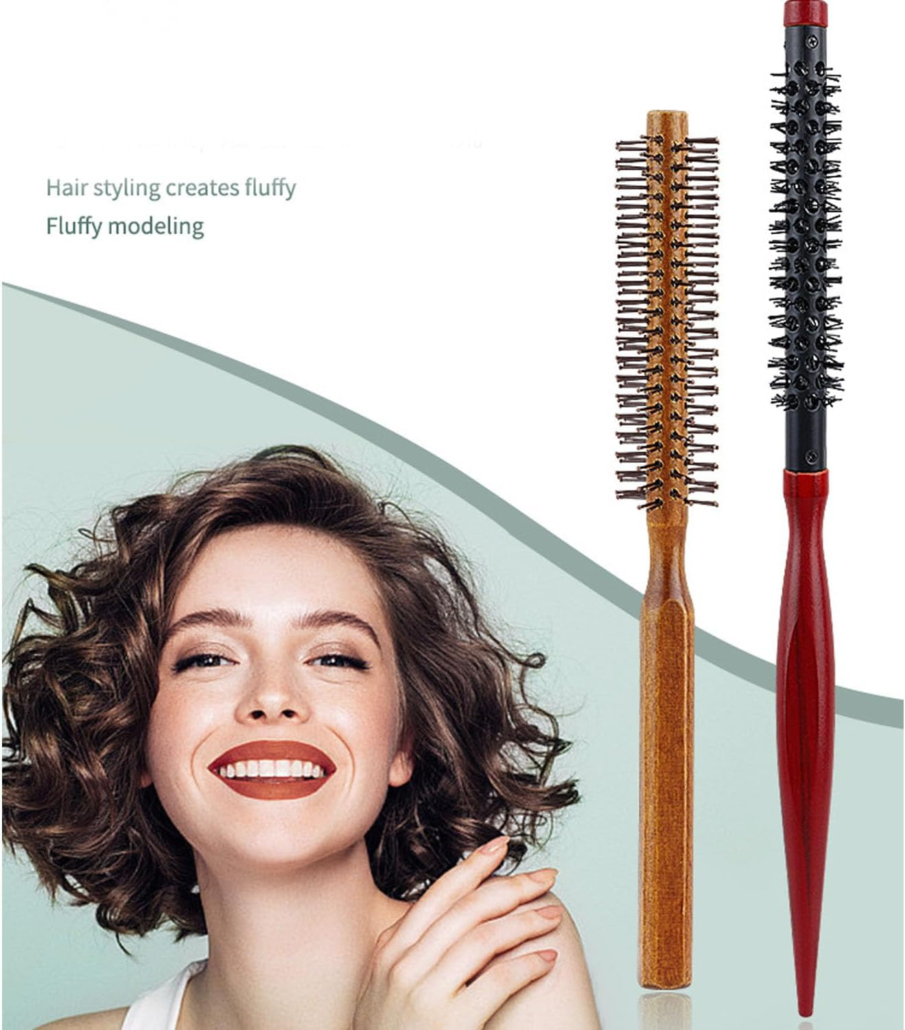 YIQFOCA 2Pcs Roller Hair Combs,Small round Brush for Blow Drying and Curling,Round Hair Styling Brush Curling Hair Brush for Women and Menfor Thin Hair,Bangs,Beard,Lifting,Curling image number 4