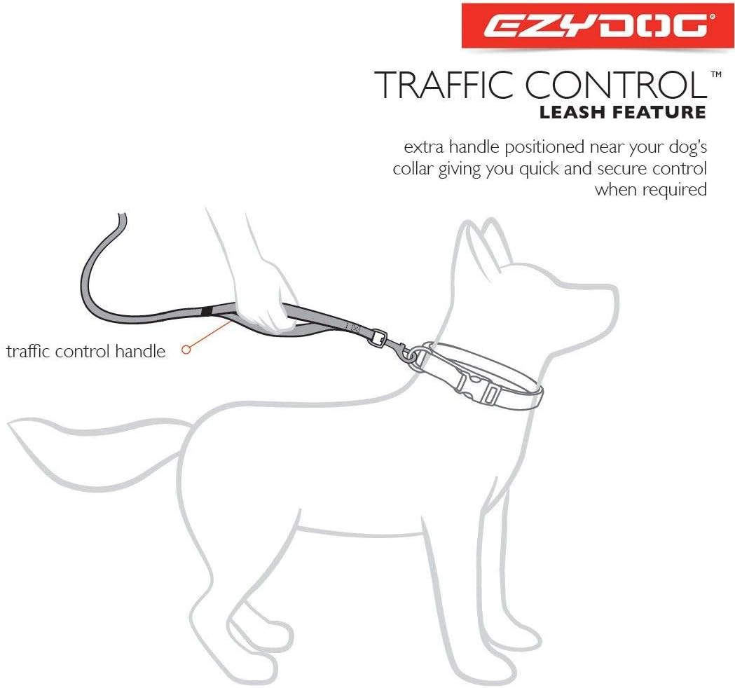 Ezydog Soft Trainer Dog Leash - 25Mm Soft Webbing Lead for Medium & Large Dogs, Neoprene Handle, Reflective, Additional Handle for Close Control (180Cm, Denim)