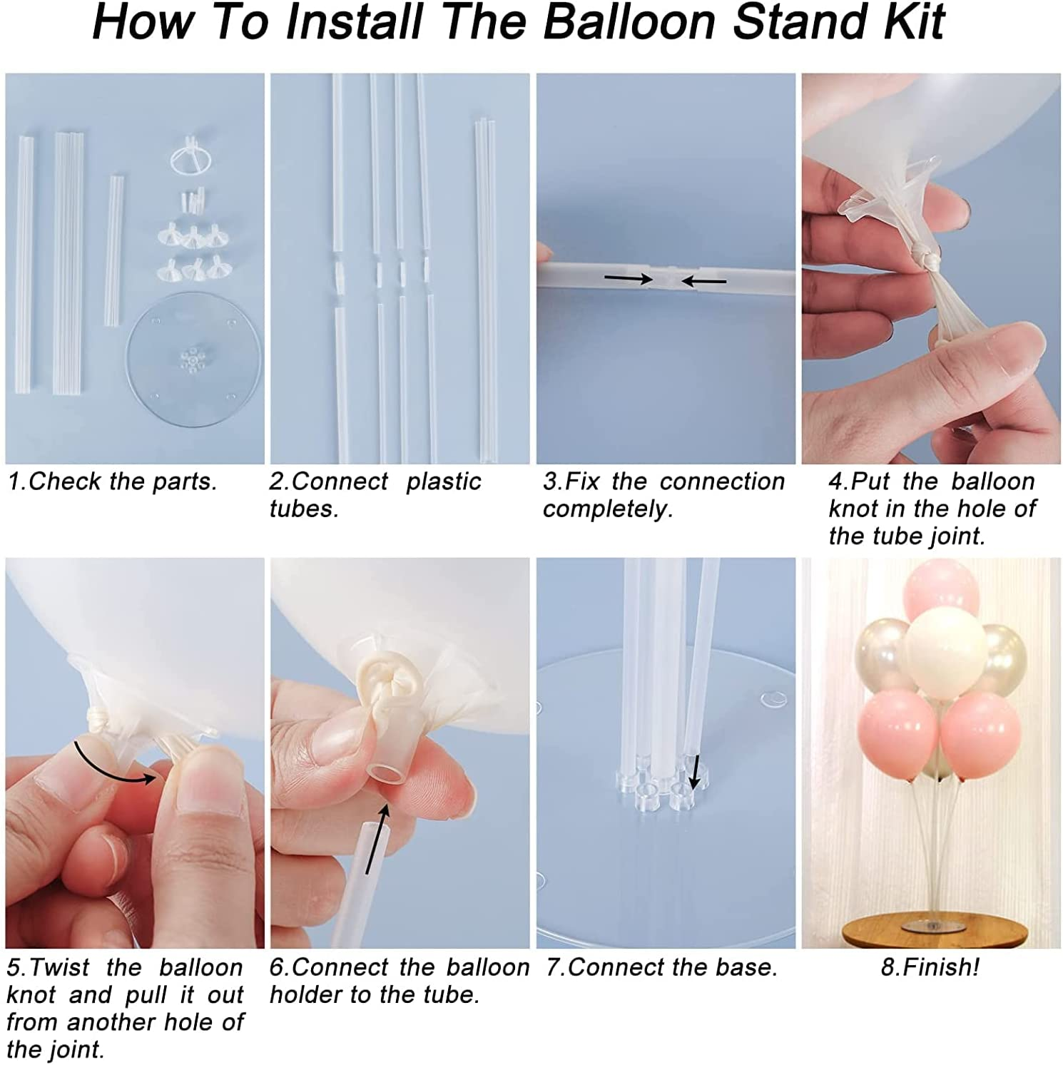 Balloon Stand Holder Kit 6 Sets, Reusable Clear Balloon Stand Holder for Table, Including Glue, Flower Clips, Ribbon, Tying Tool, Table Balloon Stand Suitable for Birthday Wedding Party Decorations image number 1