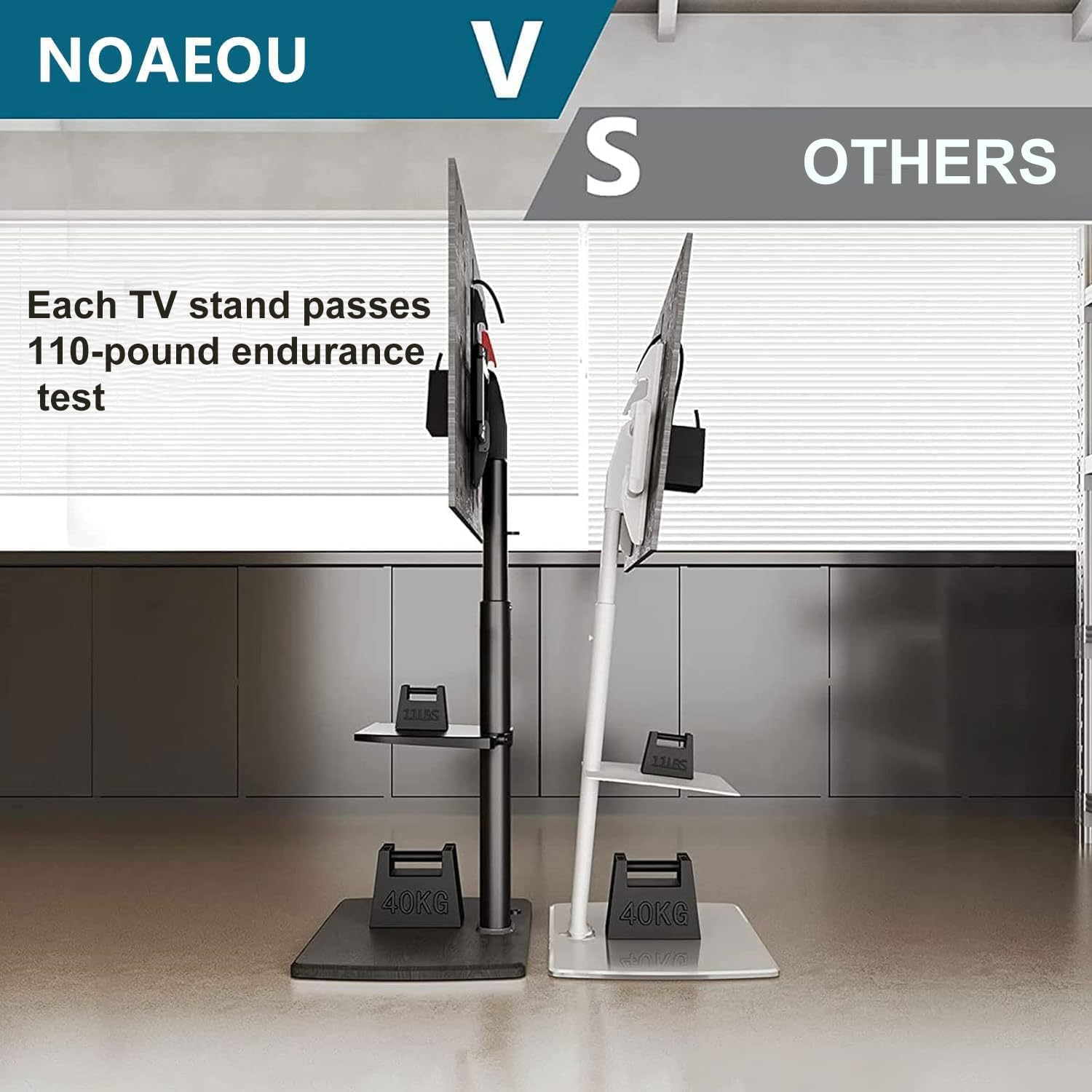 NOAEOU Movable TV Stand with Wheels,Suitable 26-70 Inch Screen TV Stands,Tv Table,Mobile TV Floor Stand,Swivel & Height Adjustable,For Family Living Room Bedroom Meeting (Black AU) image number 4