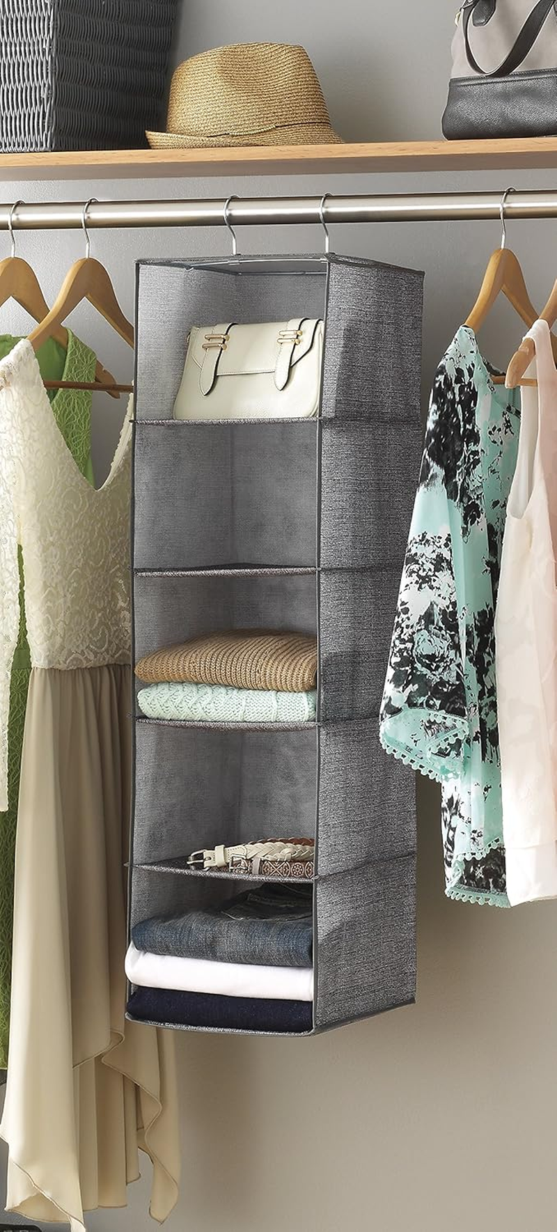 Whitmor Hanging Accessory Shelves, 5 Open Sweater Shelves, Crosshatch Gray image number 4