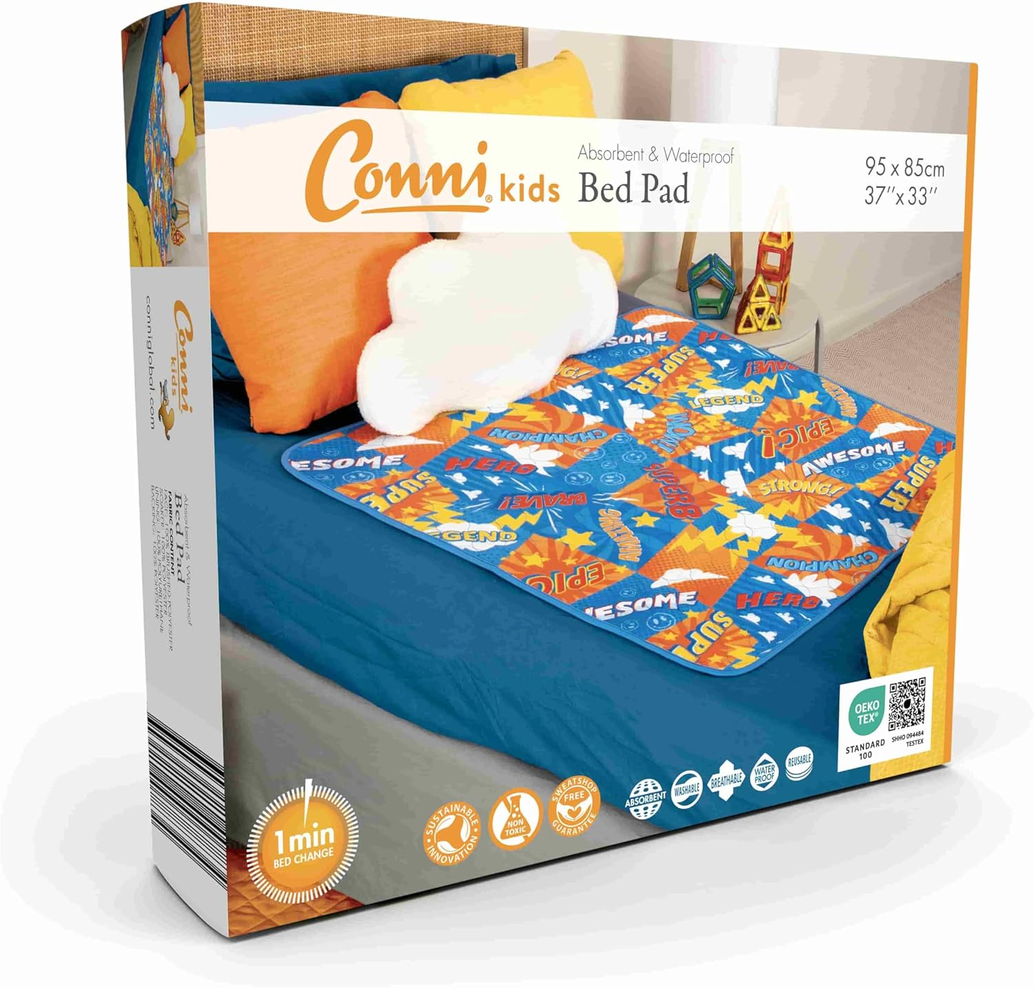 Conni Kids Reusable Bed Pad, Absorbent, Waterproof and Washable Protector Pad for Potty Training and Youth Incontinence, Aussie Animals Print, 95 X 85 Cm