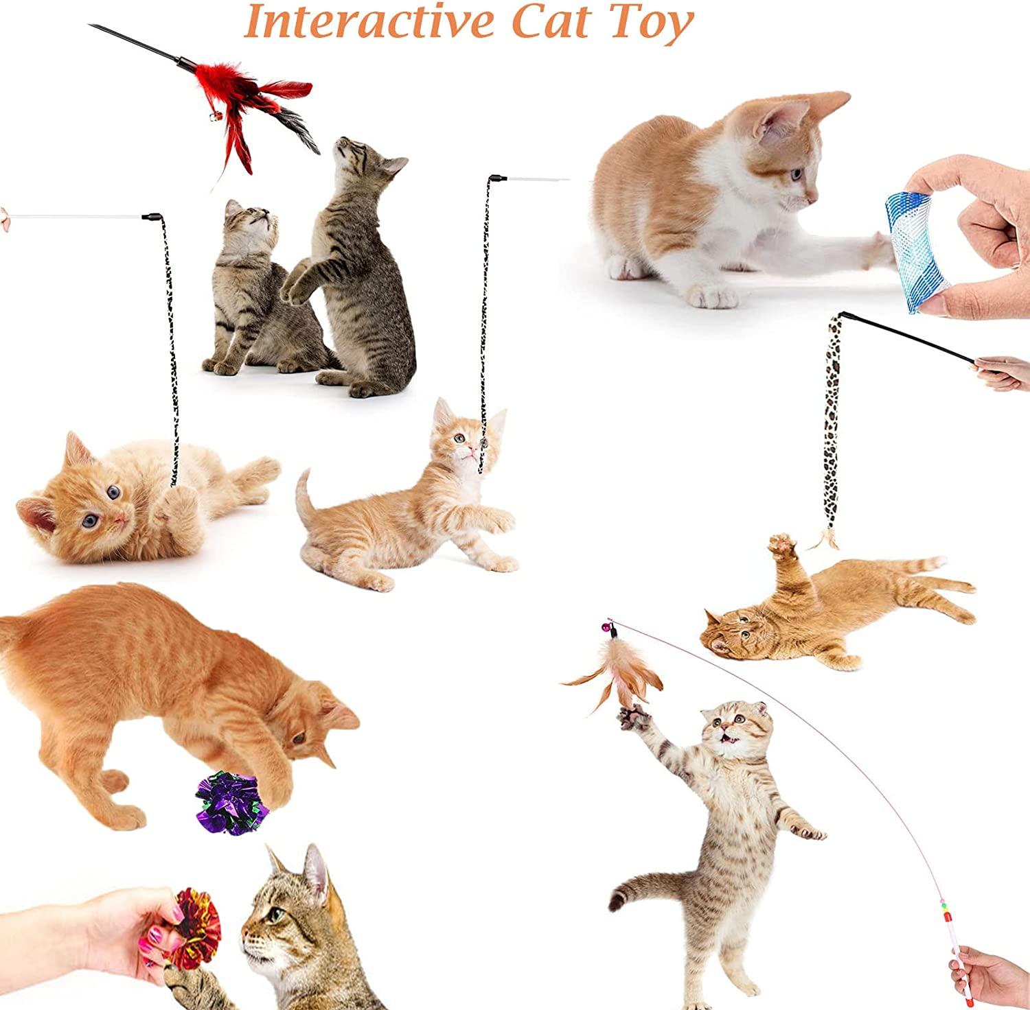 28 PCS Cat Toys,Set of Cat Toys for Indoor Cats,Variety Catnip Toys with Collapsible Rainbow Tunnel Interactive Feather Teaser Fluffy Mouse Crinkle Balls Spring and Bells Toy Set for Kitty and Cats image number 6