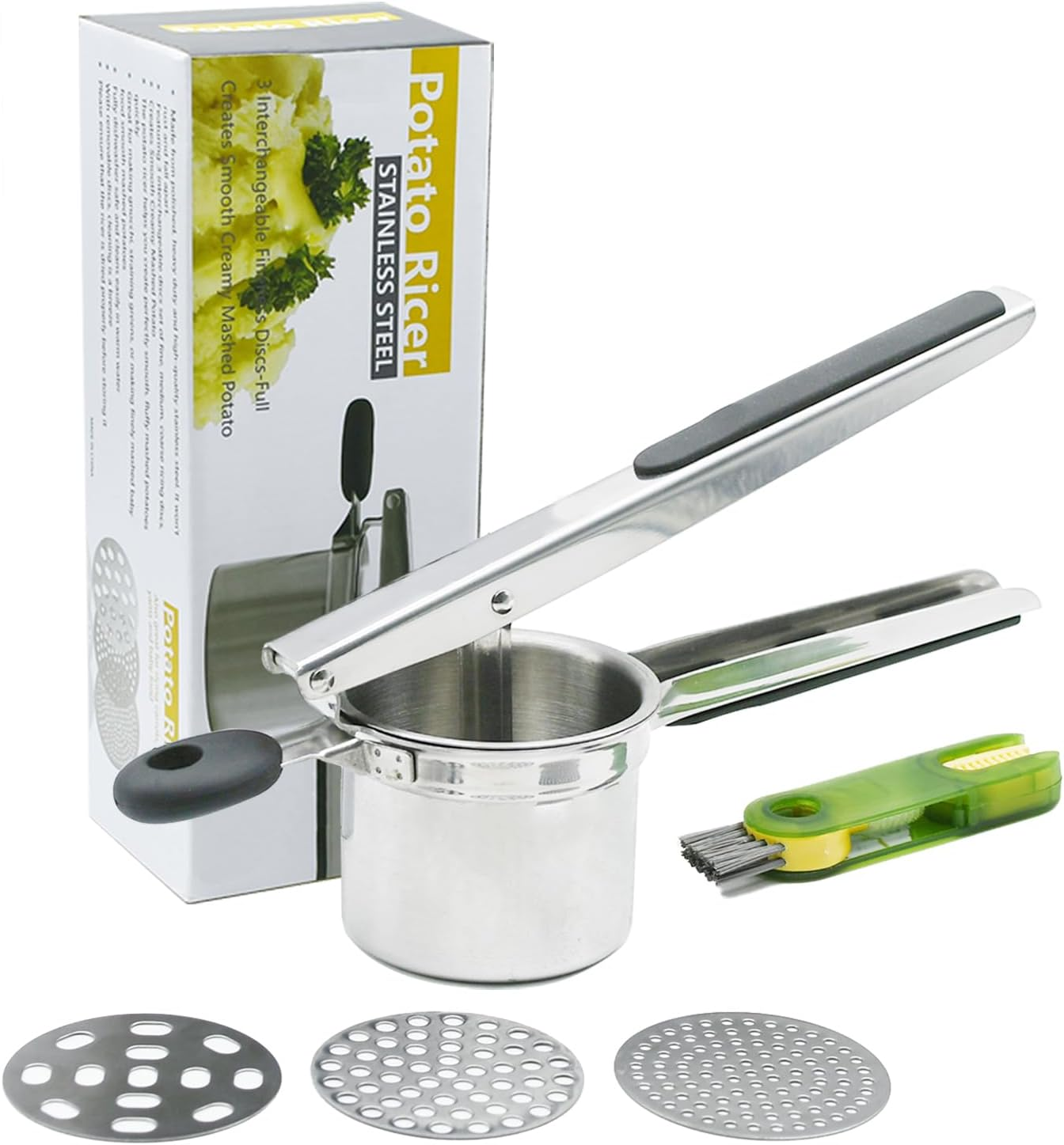 Potato Ricer with 3 Interchangeable Discs Large Mashed Potatoes Ricer Stainless Steel Kitchen Press and Mash Tool Heavy Duty Potato Masher Squeezer Kitchen Gadget Easy to Clean image number 5