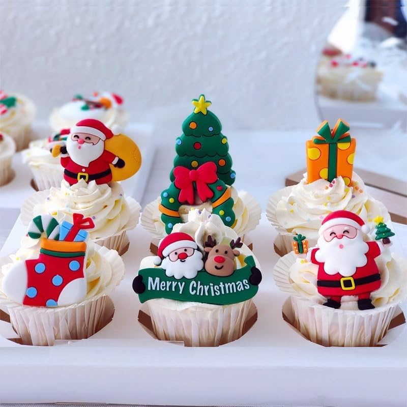 12 Pieces Reusable Christmas Cake Cupcake Toppers - Holiday Decorations Set with Santa, Christmas Tree, Snowman, Reindeer, Wreath, Candy Cane - for Holiday Baking, Party, Gift & Stocking Stuffers image number 2