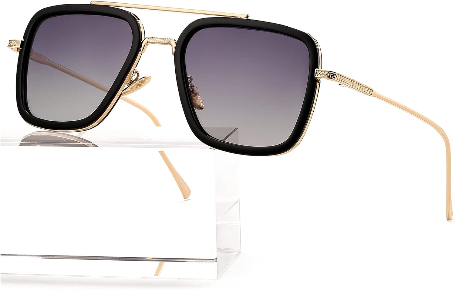 Tony Stark Sunglasses Vintage Square Metal Frame Eyeglasses for Men Women - Iron Man and Spider-Man Sun Glasses