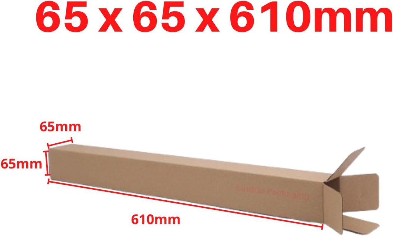 5 Pack Rectangular Tube Mailing Boxes 65 X 65 X 610Mm, Sturdy Cardboard Shipping Tubes for Posters, Artwork, Documents