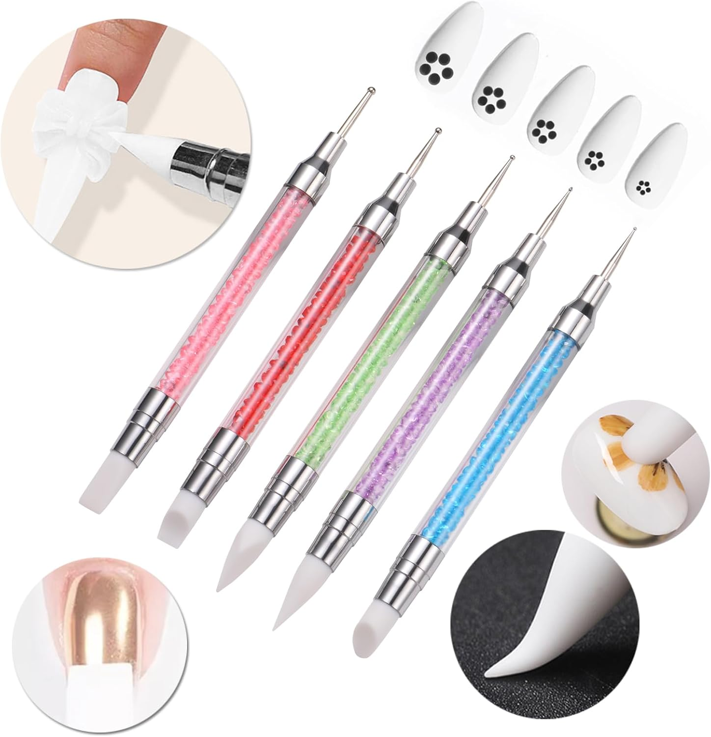 Nail Art Brushes and Tools Set&ndash; 15 Pcs Nail Art Brushes, 5 Pcs Dual-Ended Nail Dotting & Sculpture Pens, 2 Set Nail Holder for Painting Nails with Reusable Adhesive Putty, Nail File, Nail Design Tools image number 1