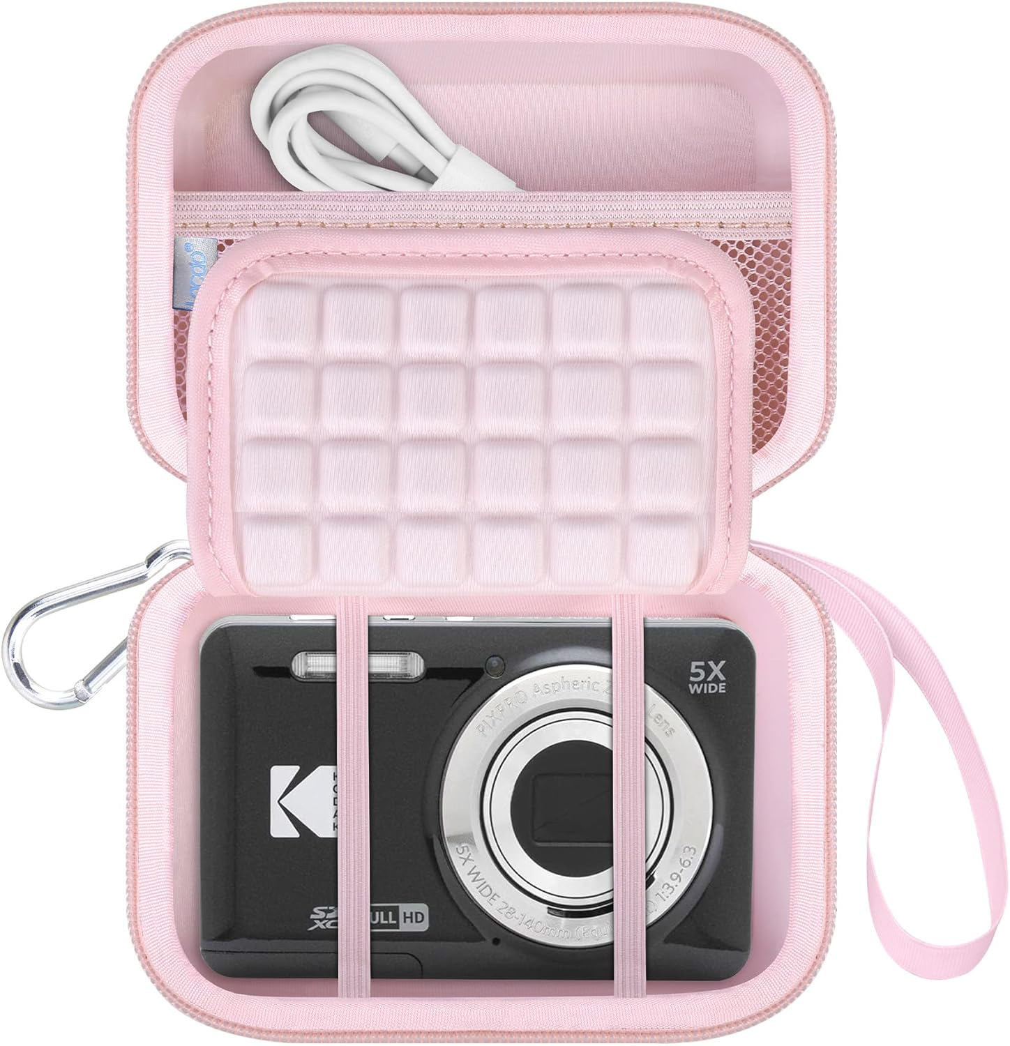 Lacdo Digital Camera Carrying Case for Kodak PIXPRO FZ55 / FZ45 / FZ53 / FZ43 16MP Vlogging Camera Storage Trave Bag, Mesh Bag Fits Batteries, Cable, Memory Card, Card Reader, Black+Gray