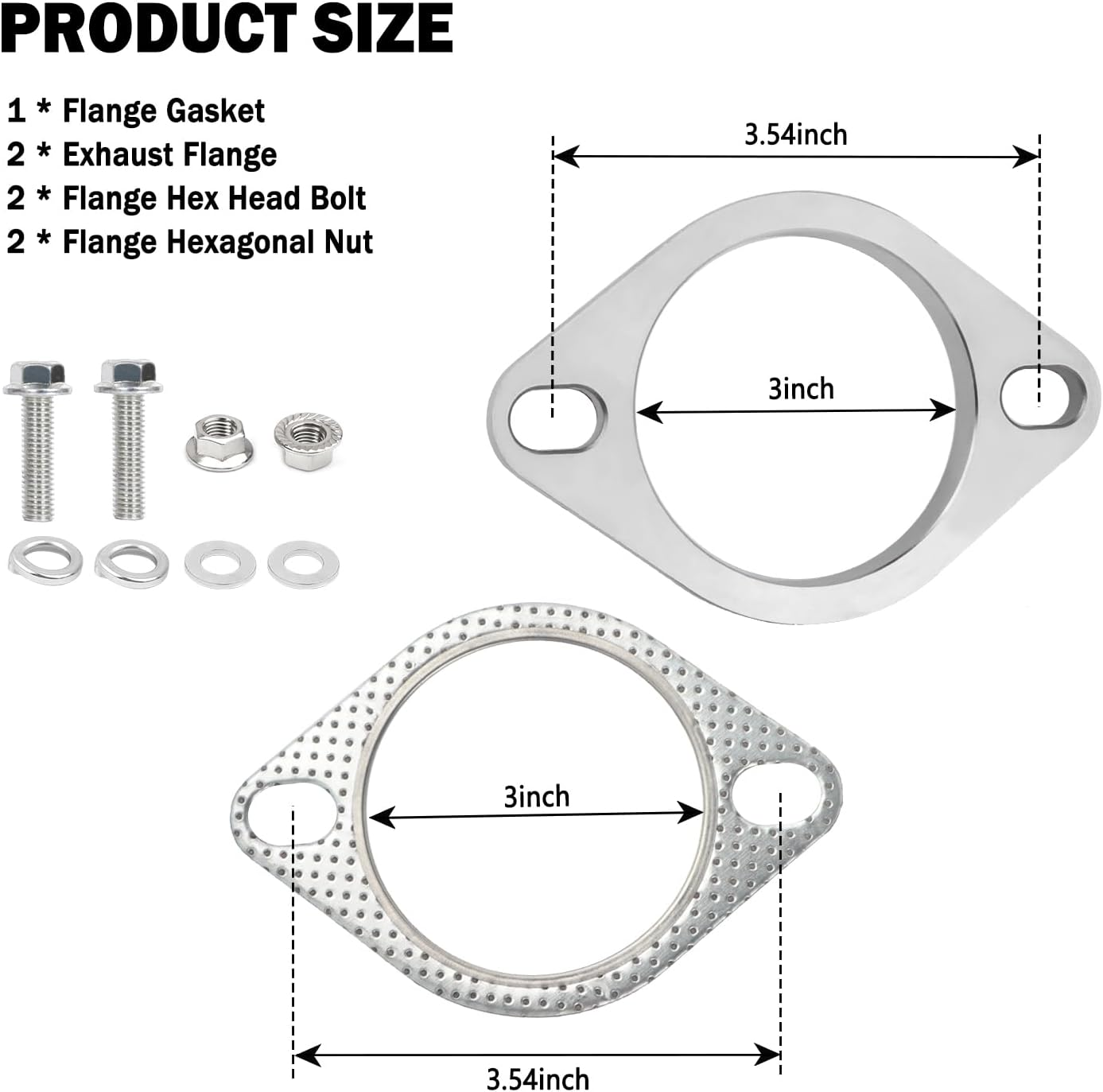 2-Bolt 3 Inch Exhaust Flange Repair Kit,Stainless Steel Exhaust System Kit with Exhaust Gasket & Exhaust Bolts,Exhaust Pipe Flange Gasket for Automotive Replacement Exhaust Flanges (3") image number 3