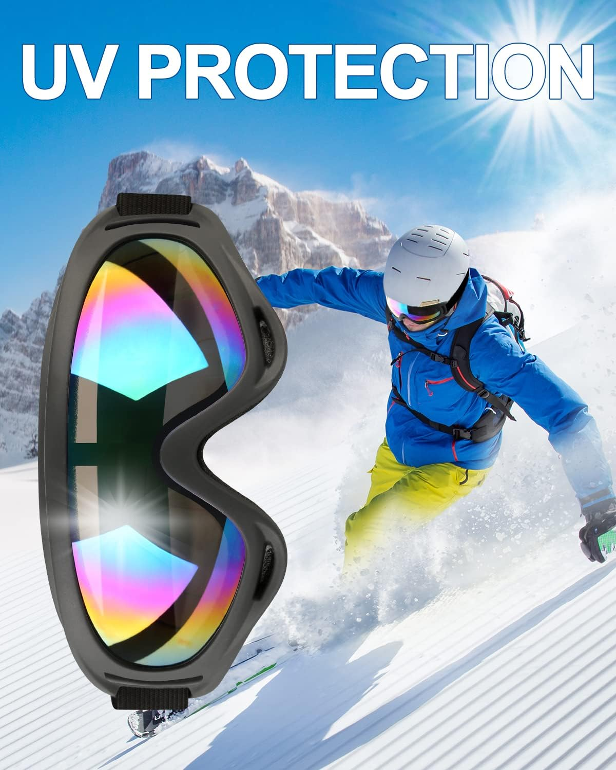 Elimoons Ski Goggles 2 Pack, UV Protection Snow Goggles for Men Women Kids Youth Adult, Anti-Fog, Wind, Dust, UV Protection, Anti-Glare, Ventilation, Non-Slip Design, Elastic Helmet Strap, Black image number 4