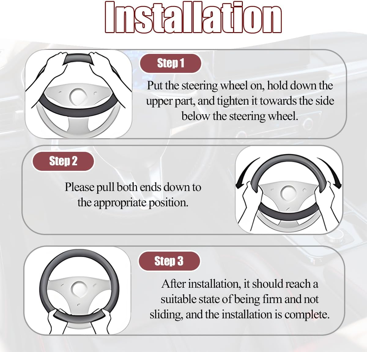 FALVFUN Car Steering Wheel Cover, 15 Inch Elastic Stretch Leather Vehicle Steer Wheel Cover Protector, Anti-Slip Breathable Automotive Interior Protection Accessories, Universal Fit (Black/Orange)