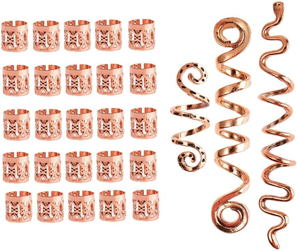 Pack of 28 Dreadlocks Jewellery Hair Spiral Clips, Adjustable Metal Cuffs Hair Braiding Beads Dreadlocks Beads Hair Accessories Braids Hair Dreadlocks Accessories (Rose Gold)