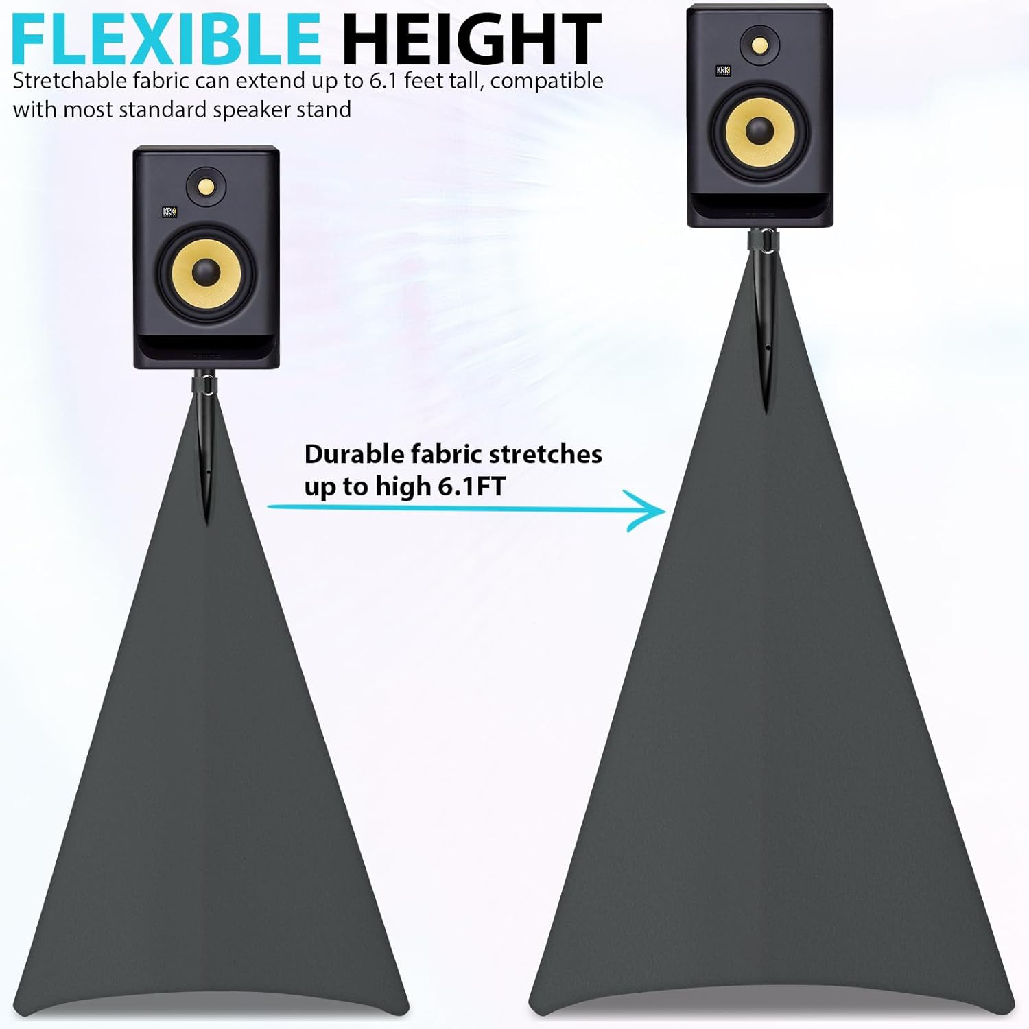 AKOZLIN Speaker Stand Cover with 360 Degree Tripod Stand Skirt Skrim Stretchable Lycra Fabric Covers with Free Storage Bag Two Pack Dark Grey