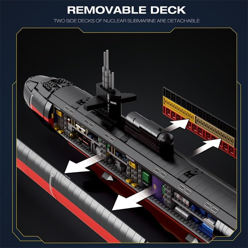 Reobrix 33049 Nuclear Submarine Building Block Set, Los Angeles-Class SSN Warships Model Building Kit, Military Battleship Toys for Adult and Kids 12+, 2988 PCS image number 2