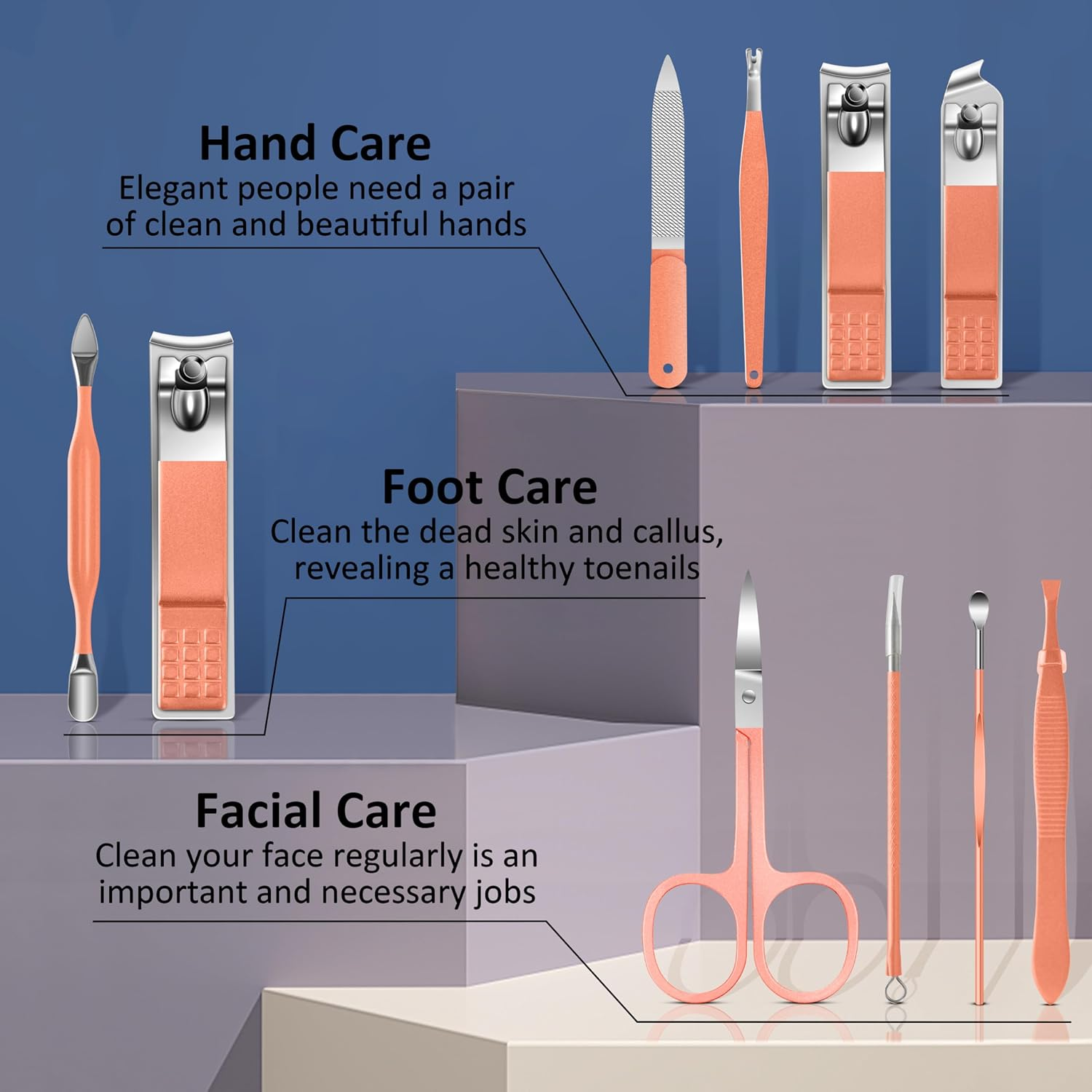 BLESWIN Nail Care Kit, 10 in 1 Manicure Set Professional, Manicure & Pedicure Tools & Accessories, Travel Manicure Set for Women Men, Nail Grooming Kit with Rose Gold Leather Case Beauty Salon Set image number 4