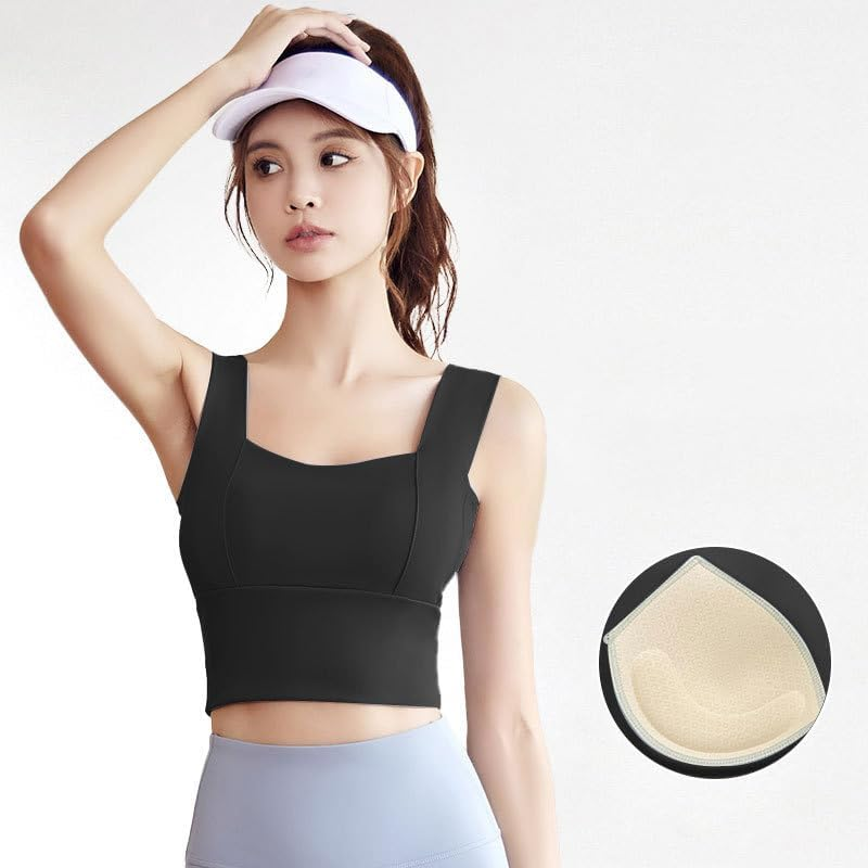 FLYTENG Wide Shoulder Strap Sports Bras for Women Racer Back Running Bra Workout Crop Tank Tops Longline Sports Bra Push Up image number 2