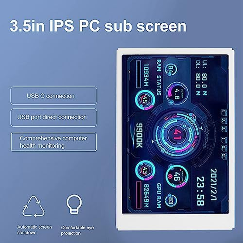 Computer Temp Monitor, 3.5 Inch PC Temperature Display PC CPU Hard Disk Data Monitor with Stand, PC Sensor Panel Display Temperature Monitor for Computer Case (White) - Black image number 4