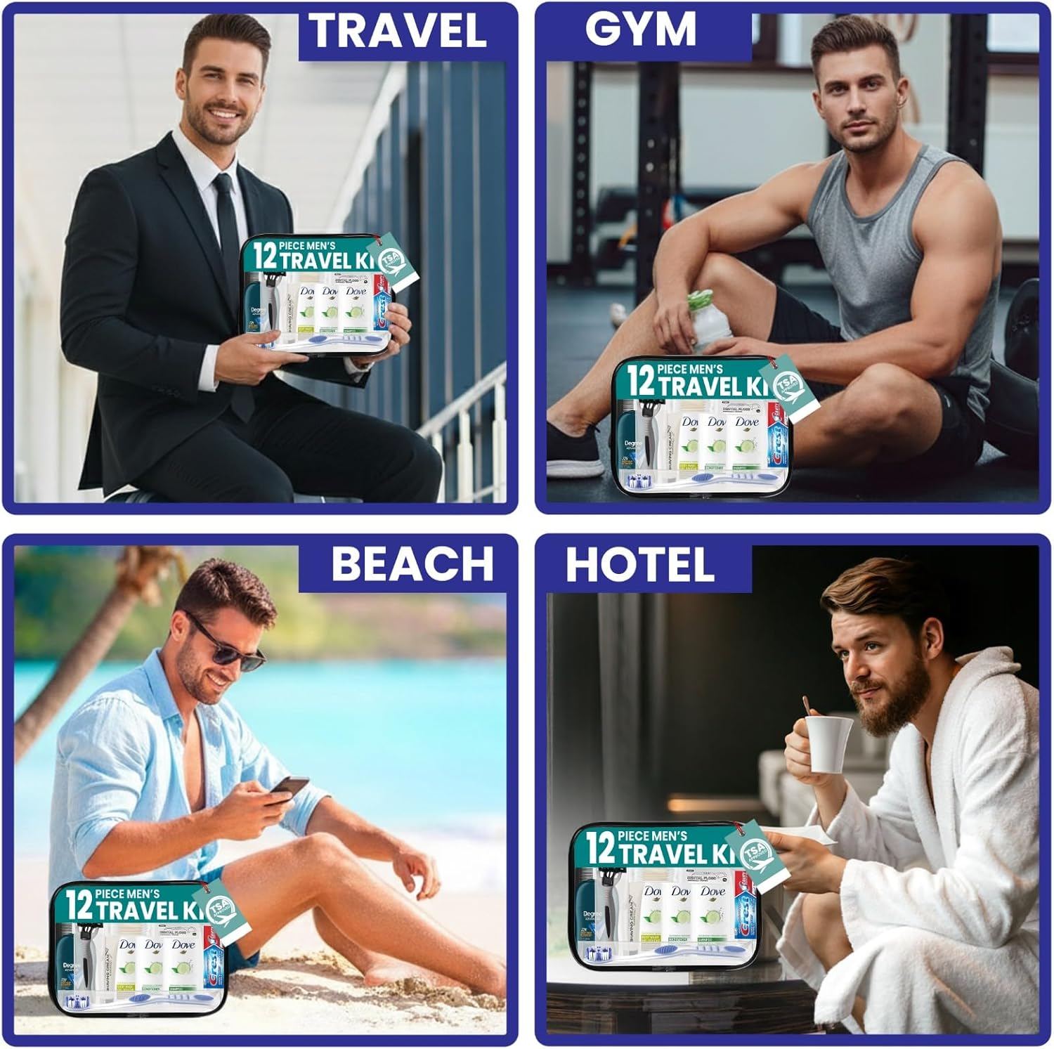 Trektote Travel Toiletry Kit for Men &ndash; 12 Piece Set of Travel Size Toiletries, TSA Compliant, Travel Essentials, Includes Shampoo and Conditioner, Body Wash, Toiletry Bag & More image number 1