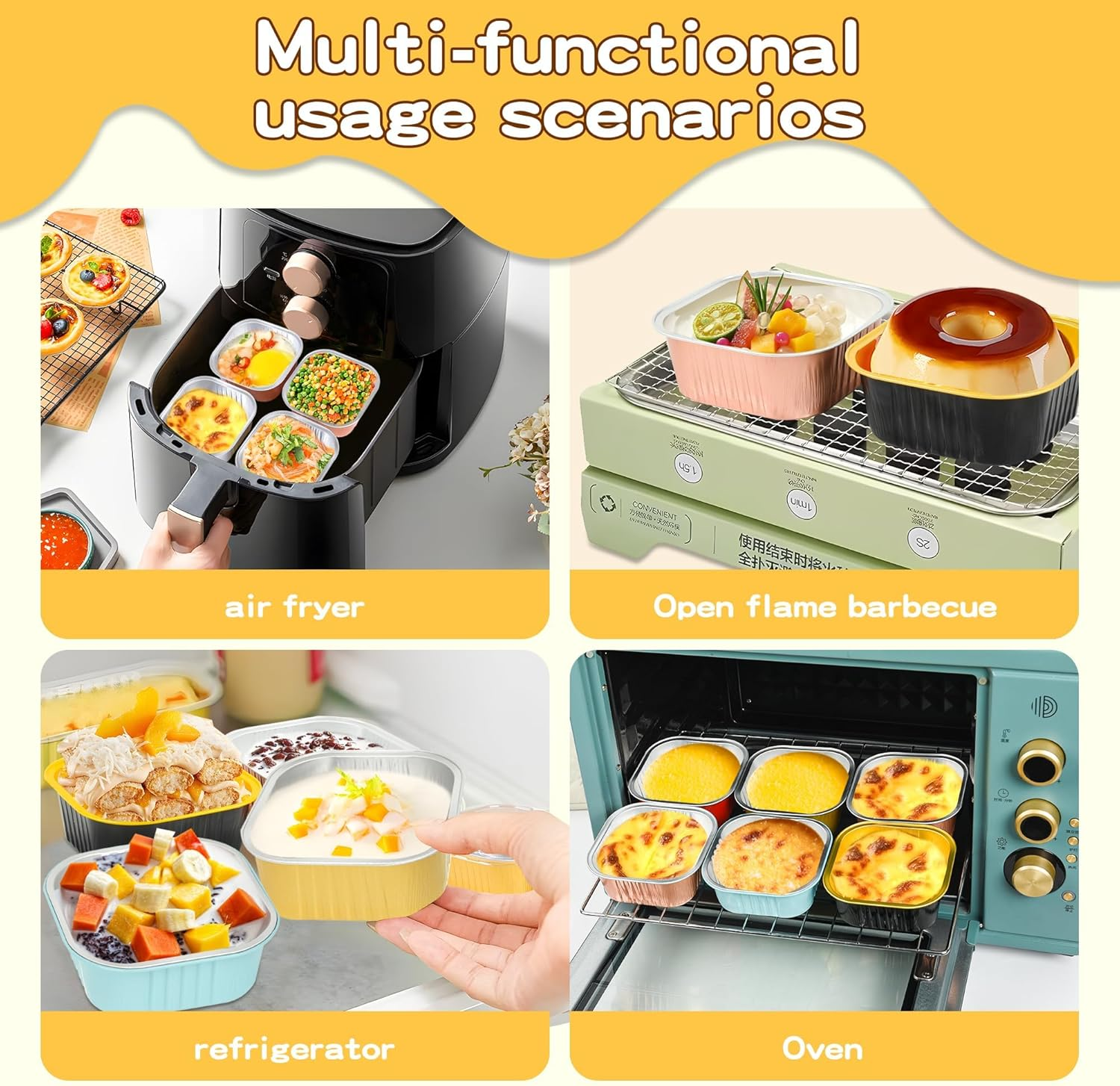 40 Pack Mini Cake Pans with Lids, 5Oz Square Aluminum Foil Brownie Baking Cups, Muffin Tin Ramekins, Disposable Dessert Cupcake Cups for Wedding Birthday Party, White - Blue image number 3