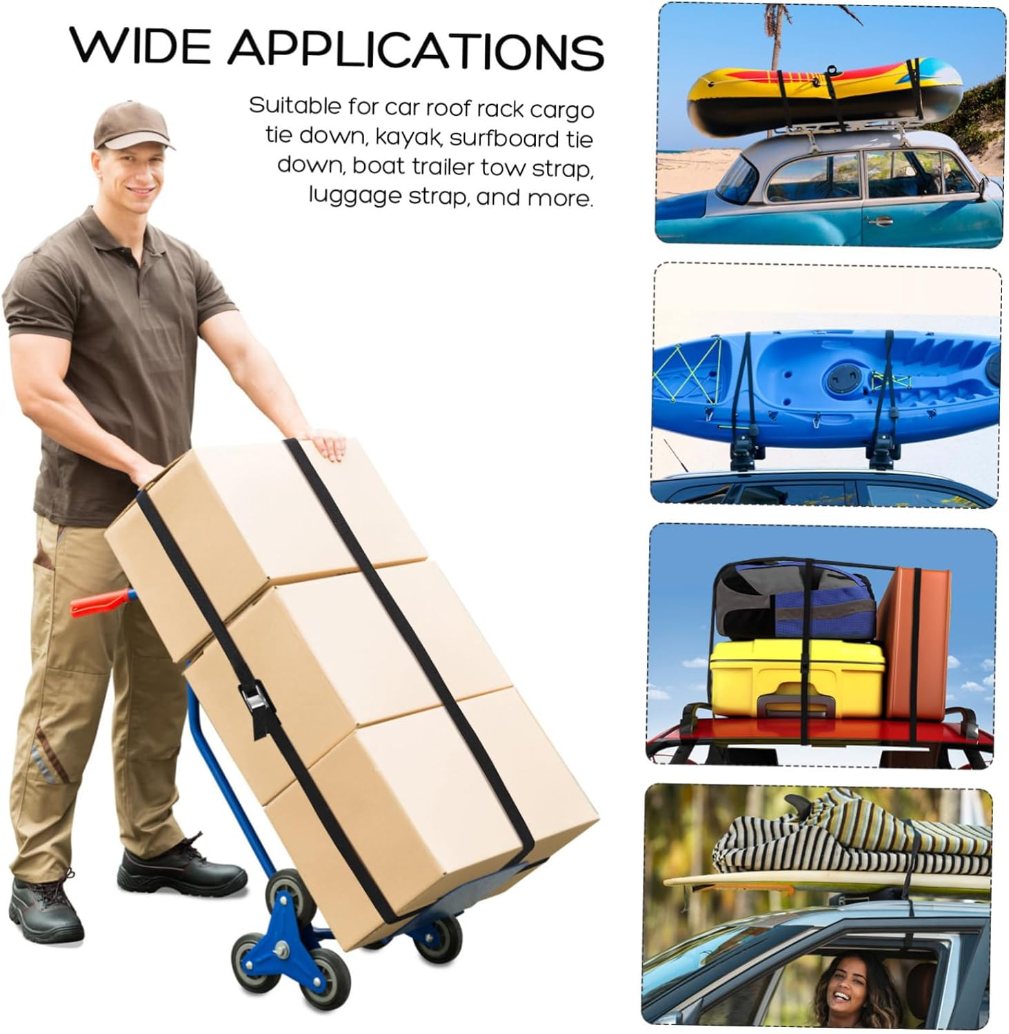 Tofficu 6 Pcs Adjustable Nylon Straps with Buckles 25Mm X 3M Cargo Tie Bands for Packing and Luggage Securement Black Sturdy Cinch Strap Set for Travel and Storage image number 2