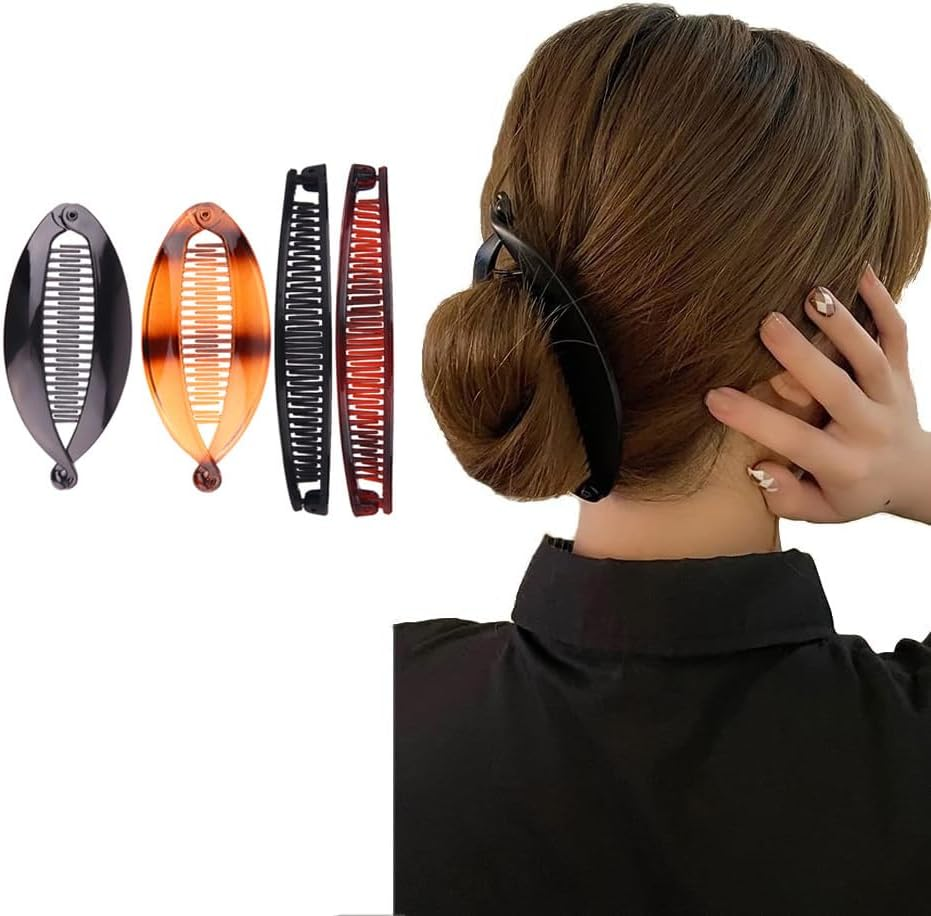 Bkemkri Pack of 4 Banana Clips, Vintage Fishtail Hair Clips, Fish Tail Hair Accessories, French Banana Clip Combs, Ponytail Holder, for Women and Girls, Thick Curly Hair image number 5