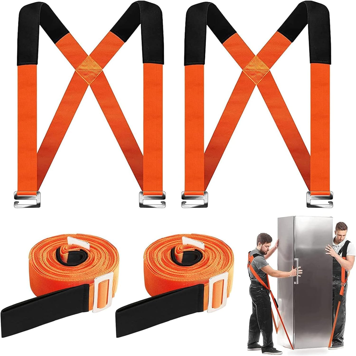 MEZOKUCEL Shoulder Dolly Moving Straps - Lifting Strap for 2 Movers - Move, Lift, Carry, and Secure Furniture, Appliances, Heavy, Bulky Objects Safely, Efficiently, More Easily like the Pros (Orange) image number 3