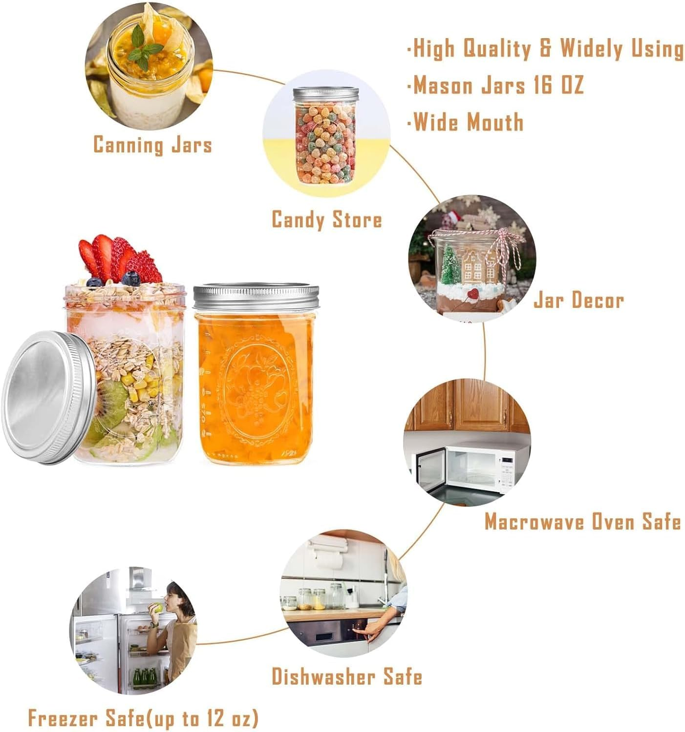 16 Oz Wide Mouth Mason Jars Mason Jars with Airtight Lids and Bands for Canning, Fermenting & Pickling (4) image number 6
