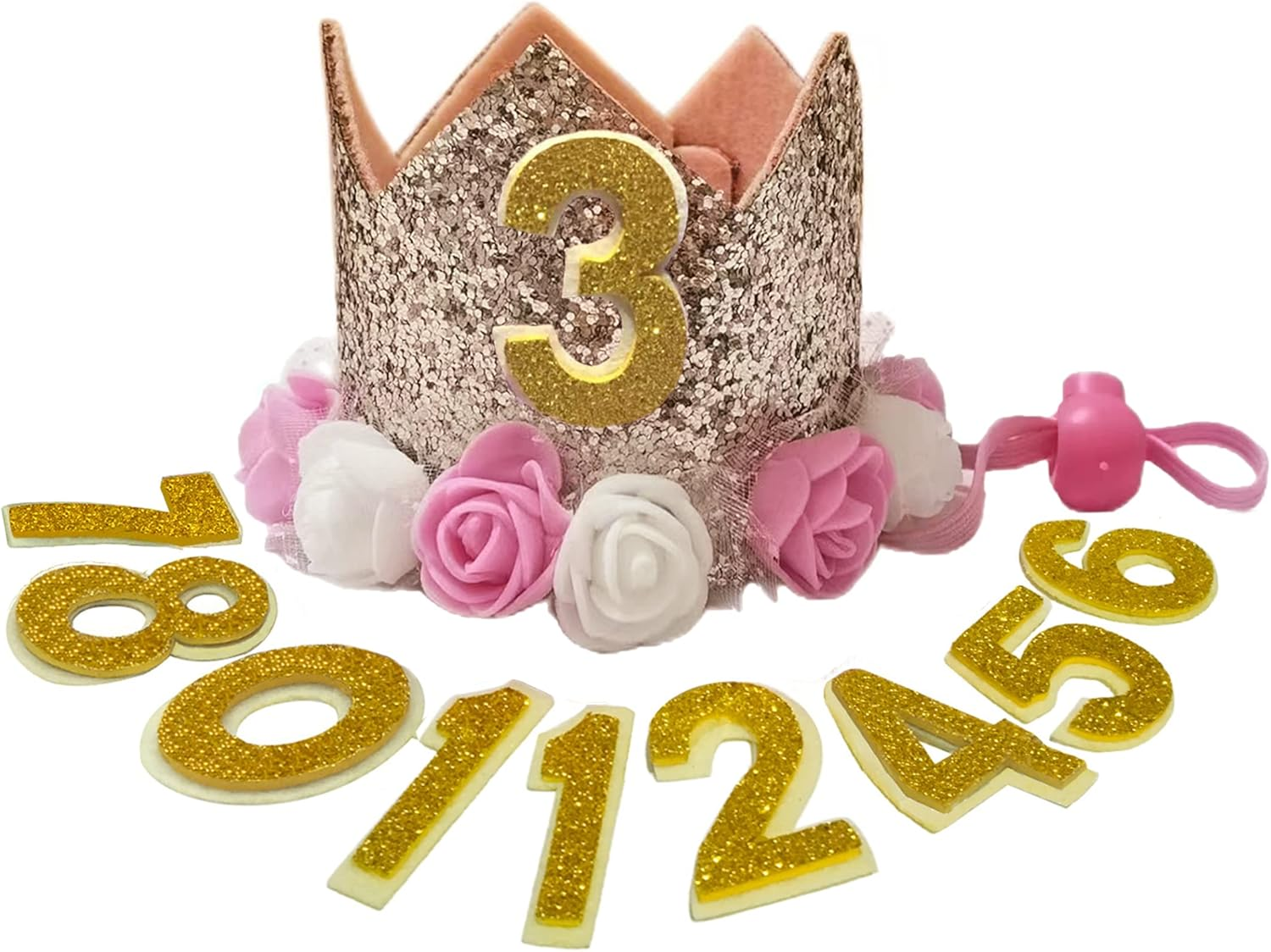 JAMSTONE Crown Dog Birthday Hat Reusable Doggie Birthday Party Hat for Pets Glitter Crown Hats for Dogs Cats Kitten Headband Hats Pink