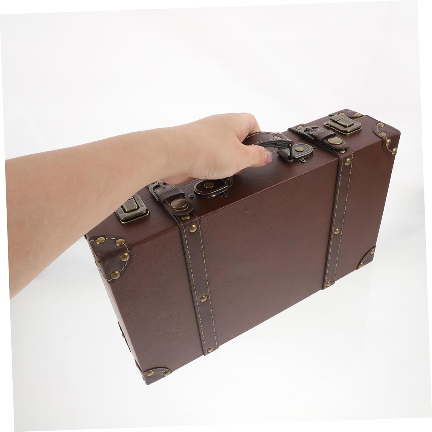 ROMISBABA Retro Style Leather Suitcase with Comfortable Handle Large Storage Capacity Decorative Vintage Luggage Box for Boutique Display Photo Props and Travel Storage image number 4