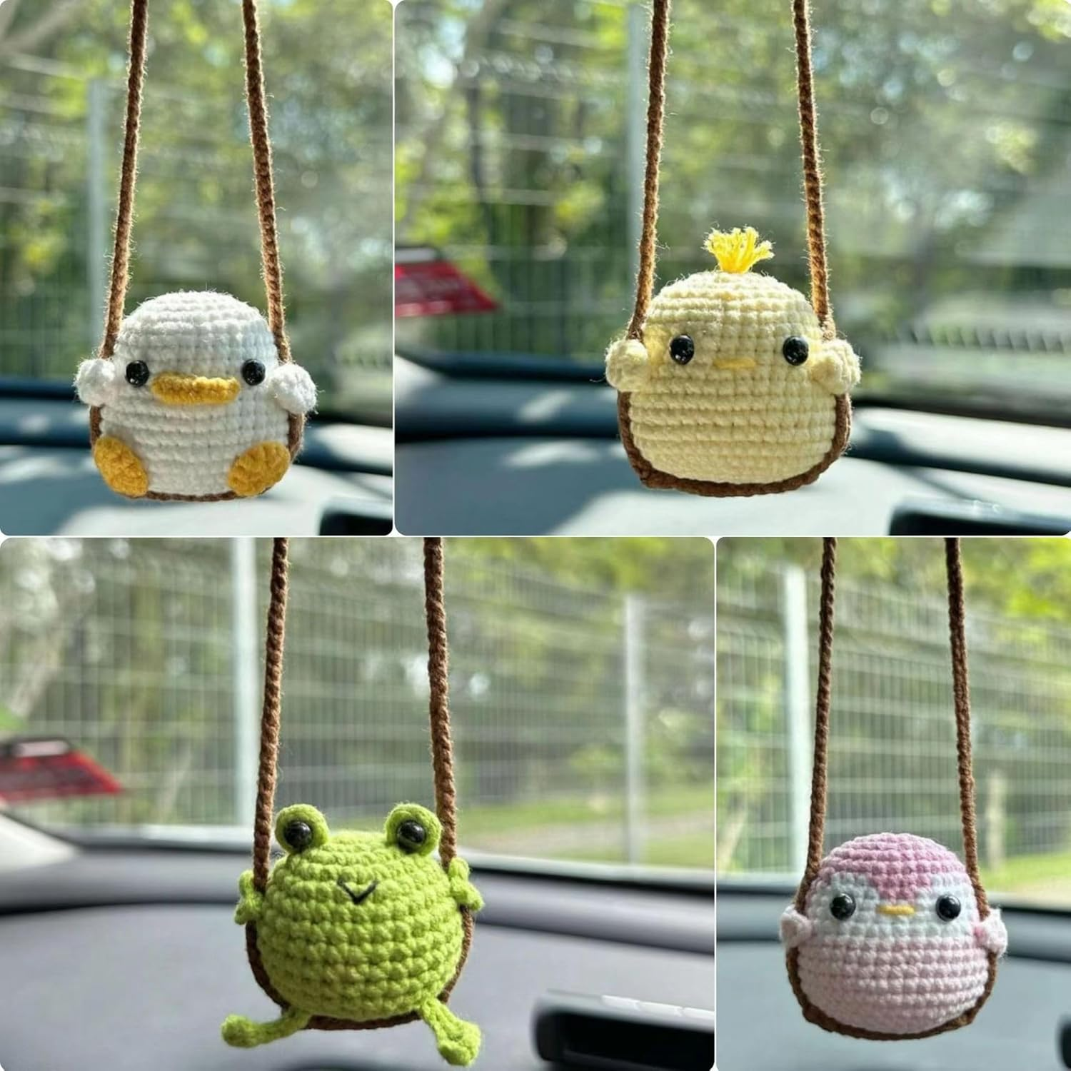 Crochet Swinging Duck Car Mirror Hanging Accessories, Cute Car Decorations for Women Aesthetic, Handmade Knitted Rearview Mirror Accessories Crochet Duck Home Office Decor Ornaments - Chicken image number 2