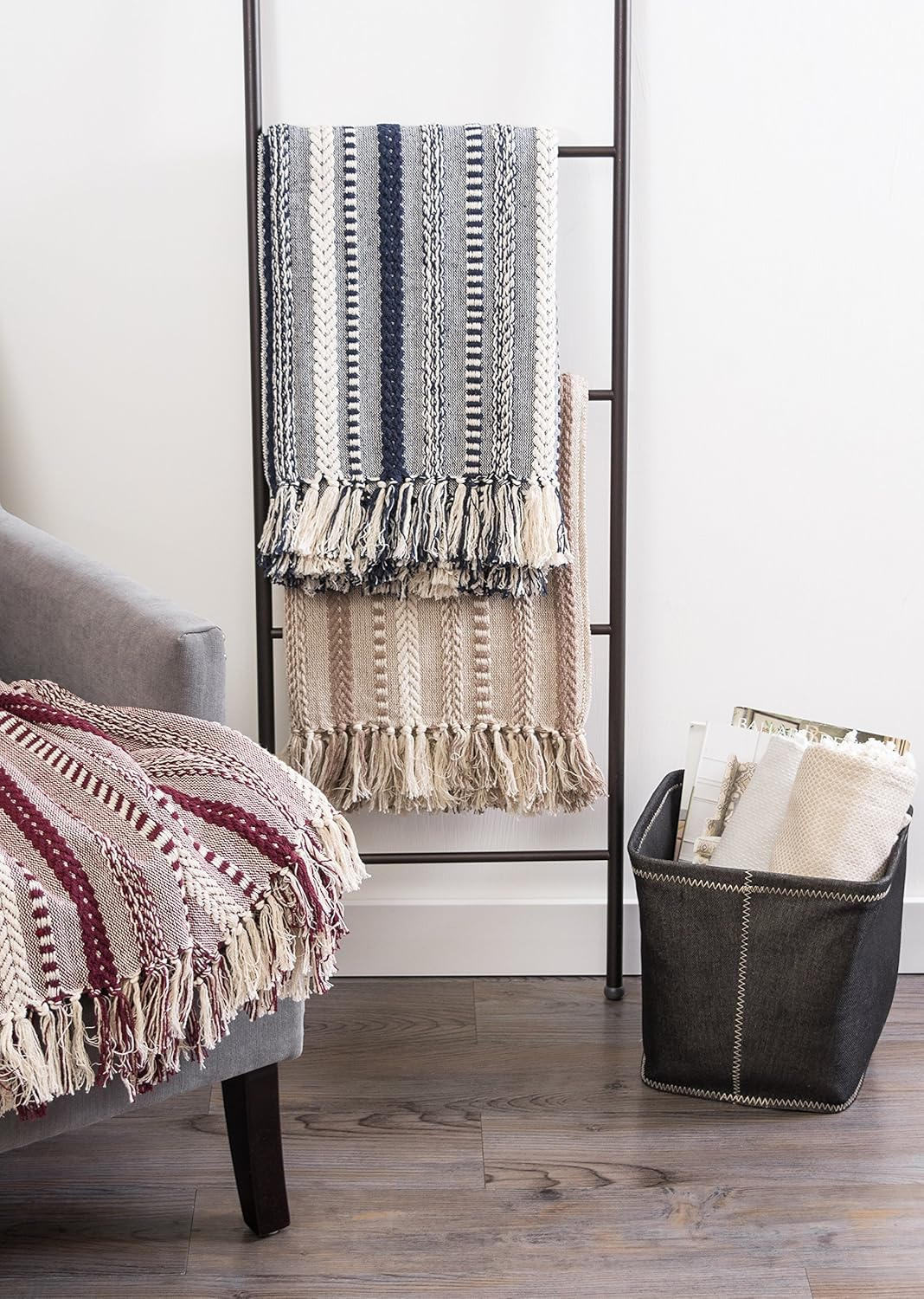 DII Braided Striped Throw, 50X60, Stone image number 1