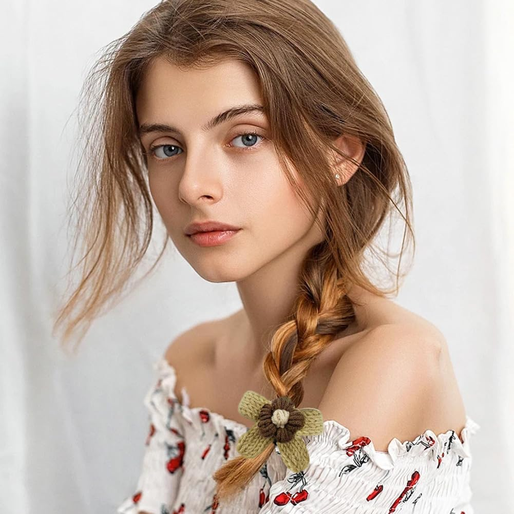 4 PCS Hair Clips for Girls, Flower Hair Clips Bow Hair Pins Artificial Wool Hair Clip Furry Hair Barrettes Small Alligator Hair Clips Hair Accessories for Women Girls image number 1