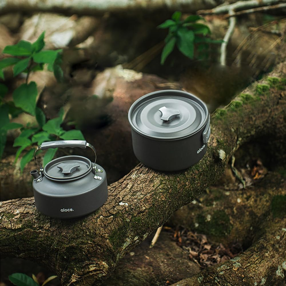Camping Cooking Pot Aluminum Alloy Camping Cookware with Folding Handle for Camping Picnic Hiking, 1L/1509 image number 2