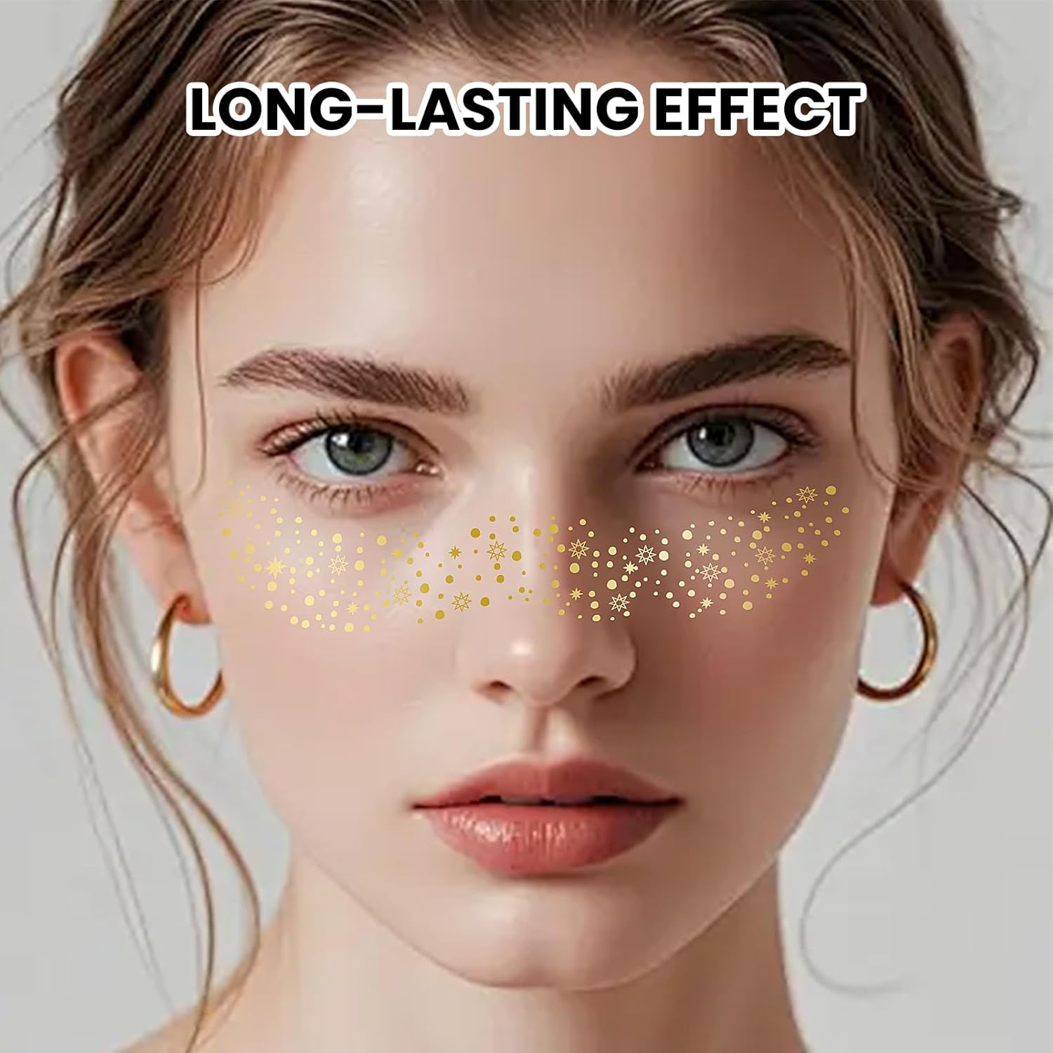 Agwenkui 10Pcs Glitter Freckles Face Tattoo - Natural-Looking Speckles Makeup Patches Freckles Tattoo with Speckles Patches for Face Makeup Glitter Designs (Gold Silver) image number 3