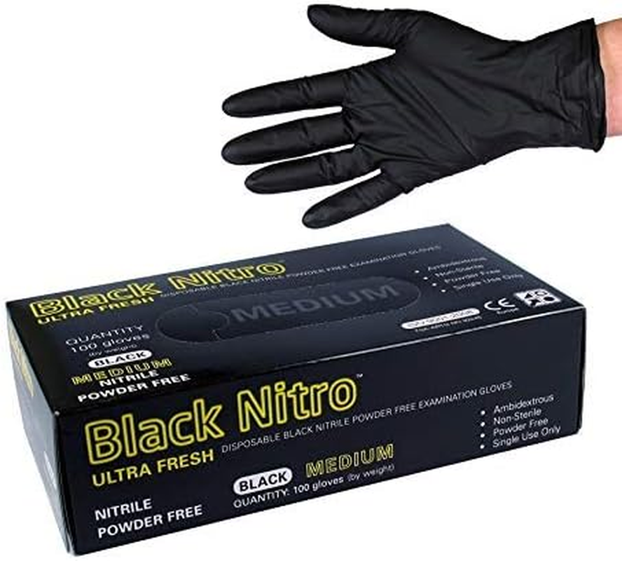 Black Nitrile Nitro Powder Free Disposable Gloves Medium Box of 100 image number 1